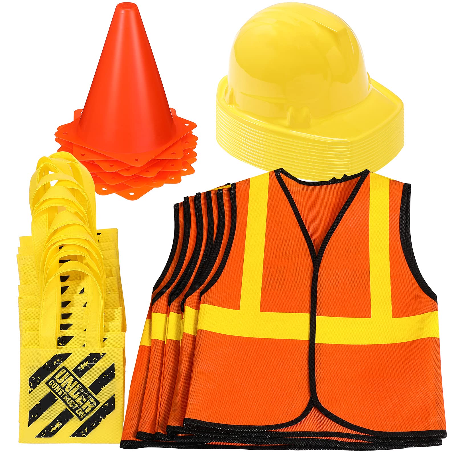 Gejoy 48 Pieces Construction Dress Supplies Construction Costume Worker Role Play Kit Including Tote Bag Vest Construction Hat and Traffic Cones for Birthday Carnival Halloween Party Costume Favor