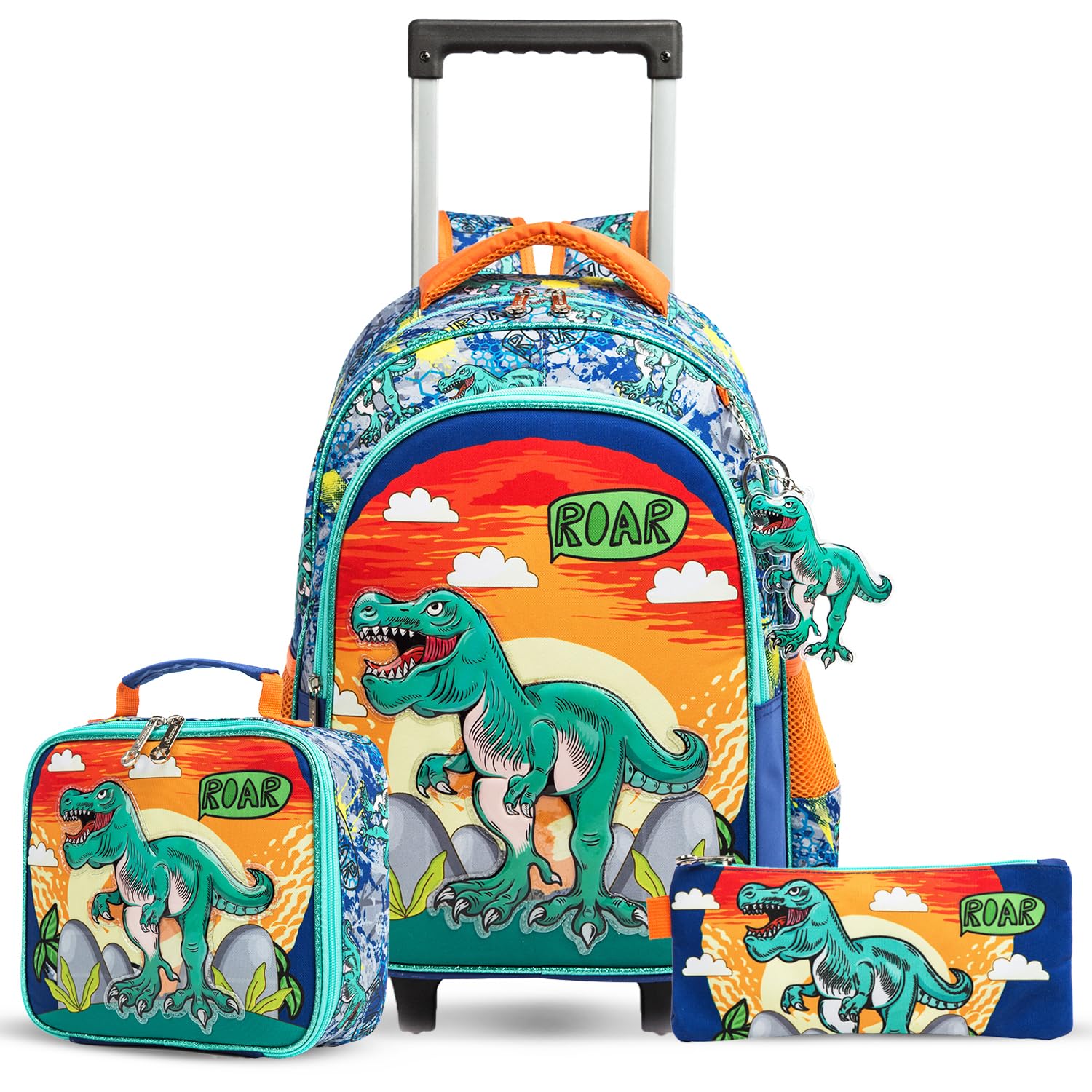 Eazy KidsEazy Kids - 17" Set of 3 Trolley School Bag Lunch Bag & Pencil Case Dinosaur - Orange