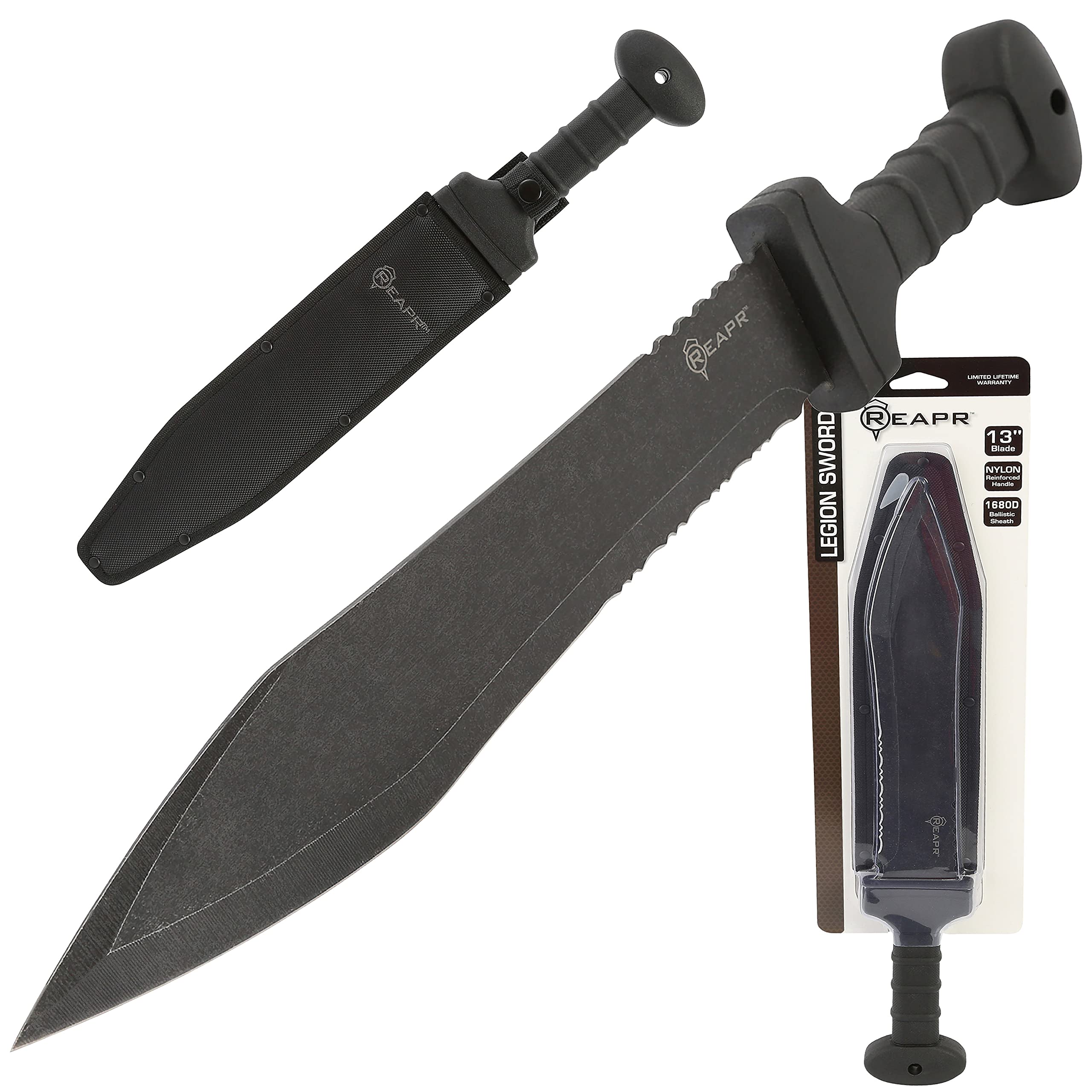 Reapr 11019 Legion Sword, Tactical Swords with Sheath for Camping, Hiking, Emergencies, and Self-Defense, 20" Overall Length, Outdoor Knife Survival Tool, Black