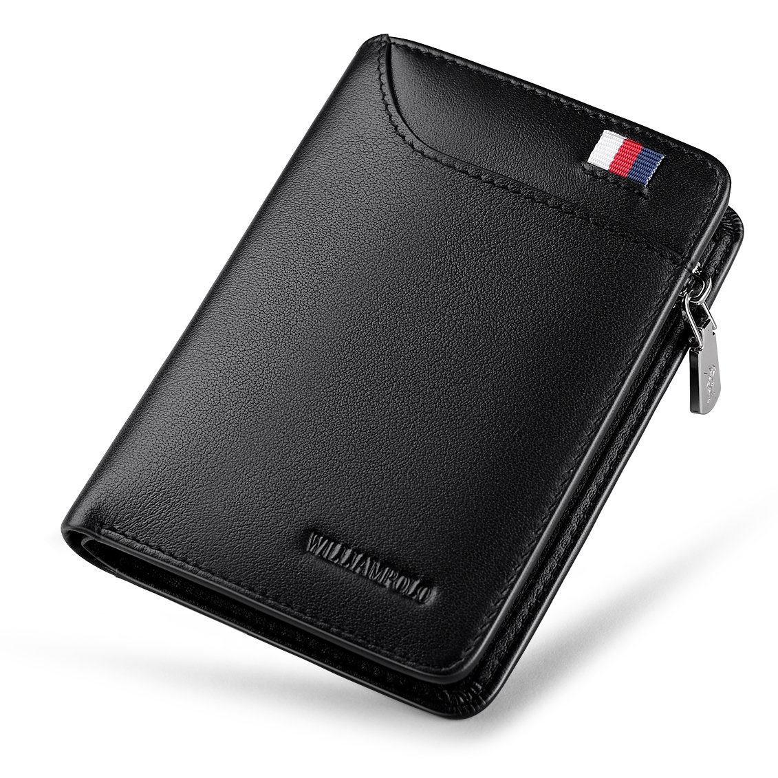 WILLIAMPOLOMen Wallets Genuine Leather Slim Wallet Mens Short Money Clips Small Coin Pocket Bifold Credit Card Holder Thin Purse with ID Window