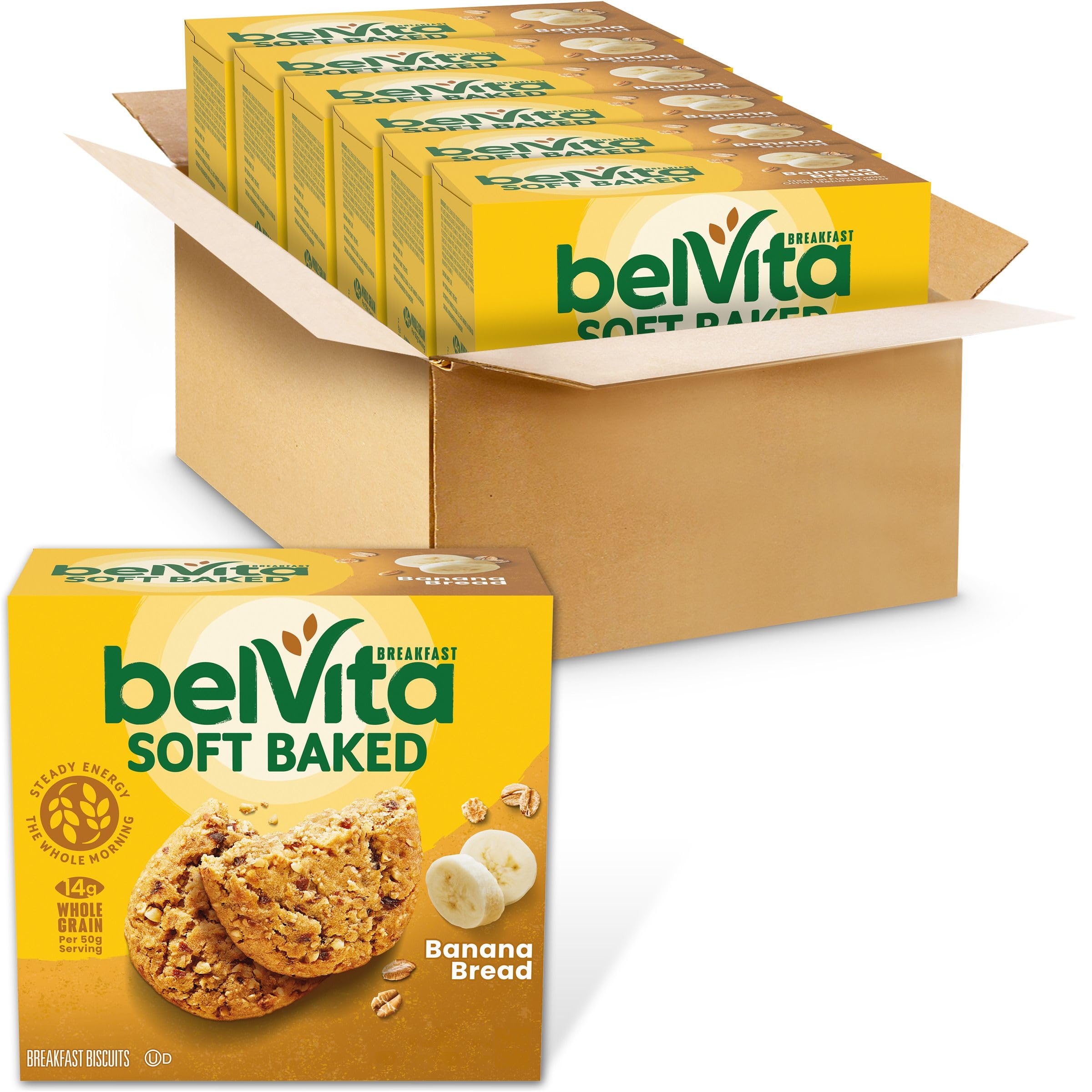 BelvitaSoft Baked Banana Bread Breakfast Biscuits, 6 Boxes of 5 Packs (1 Biscuit Per Pack)