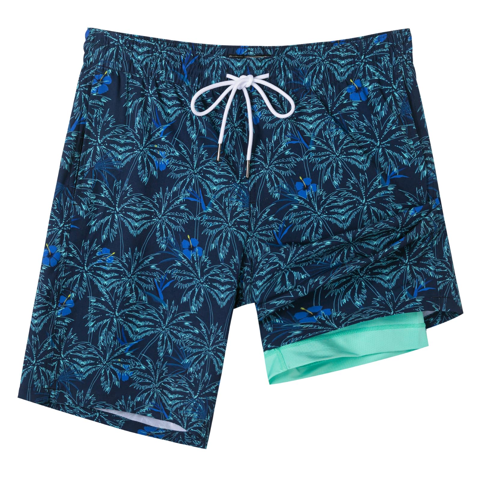 SURF CUZ9" Mens Swim Trunks with Compression Liner Swimming Shorts 2 in 1 Stretch Quick Dry Zipper Pockets