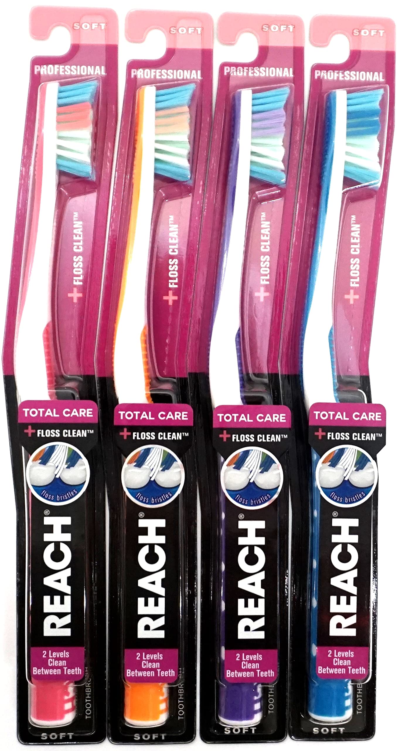 REACH Total Care Floss Clean Toothbrush Soft Full 1 Each (Colors May Vary) (Pack of 4)