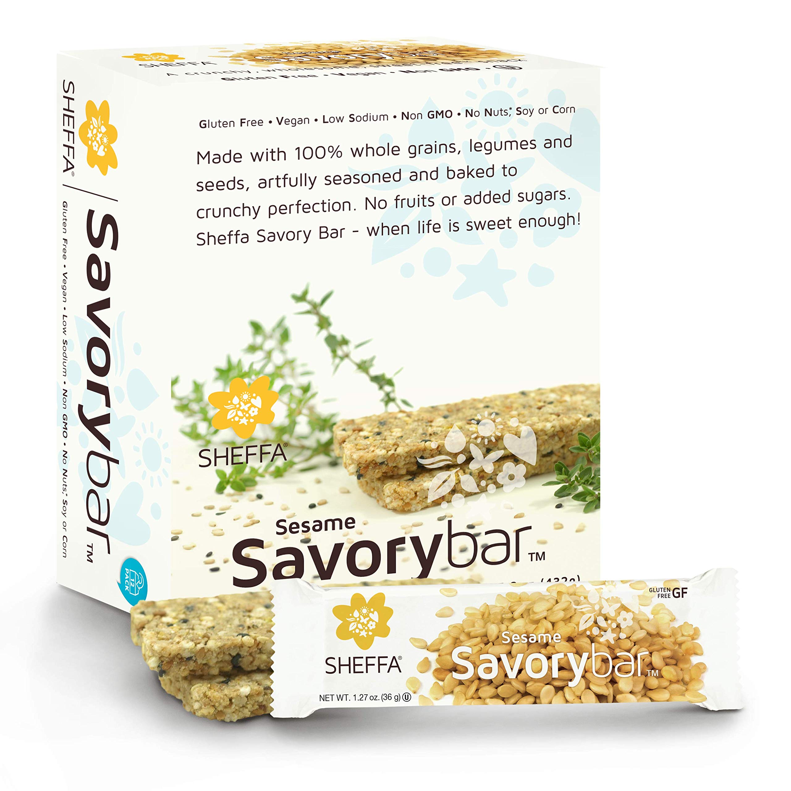 Sheffa Savory bar Sesame Seasoning 1.27 Oz (12 Pack) Sugar Free, Low Sodium, Kosher, Vegan Kind Healthy Crunchy Snack Bars for Weight Watchers, Keto, Natural Protien Energy, Breakfast Lunch Bread