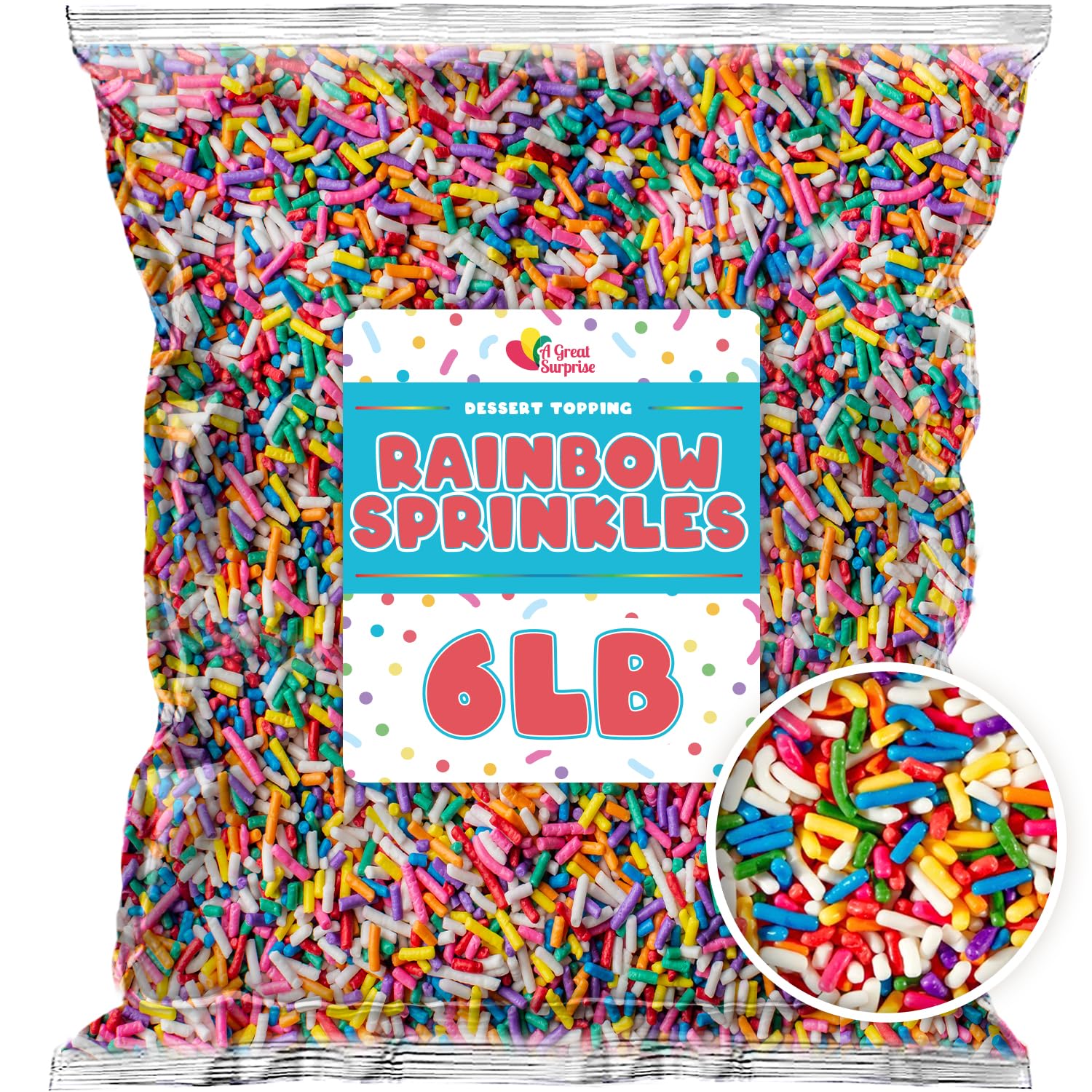 Rainbow Sprinkles Bulk - 6 Pounds - Bulk Rainbow Jimmies - Kosher Sprinkles - Decorating Sprinkles for Cookies, Ice Cream Toppings, Cake