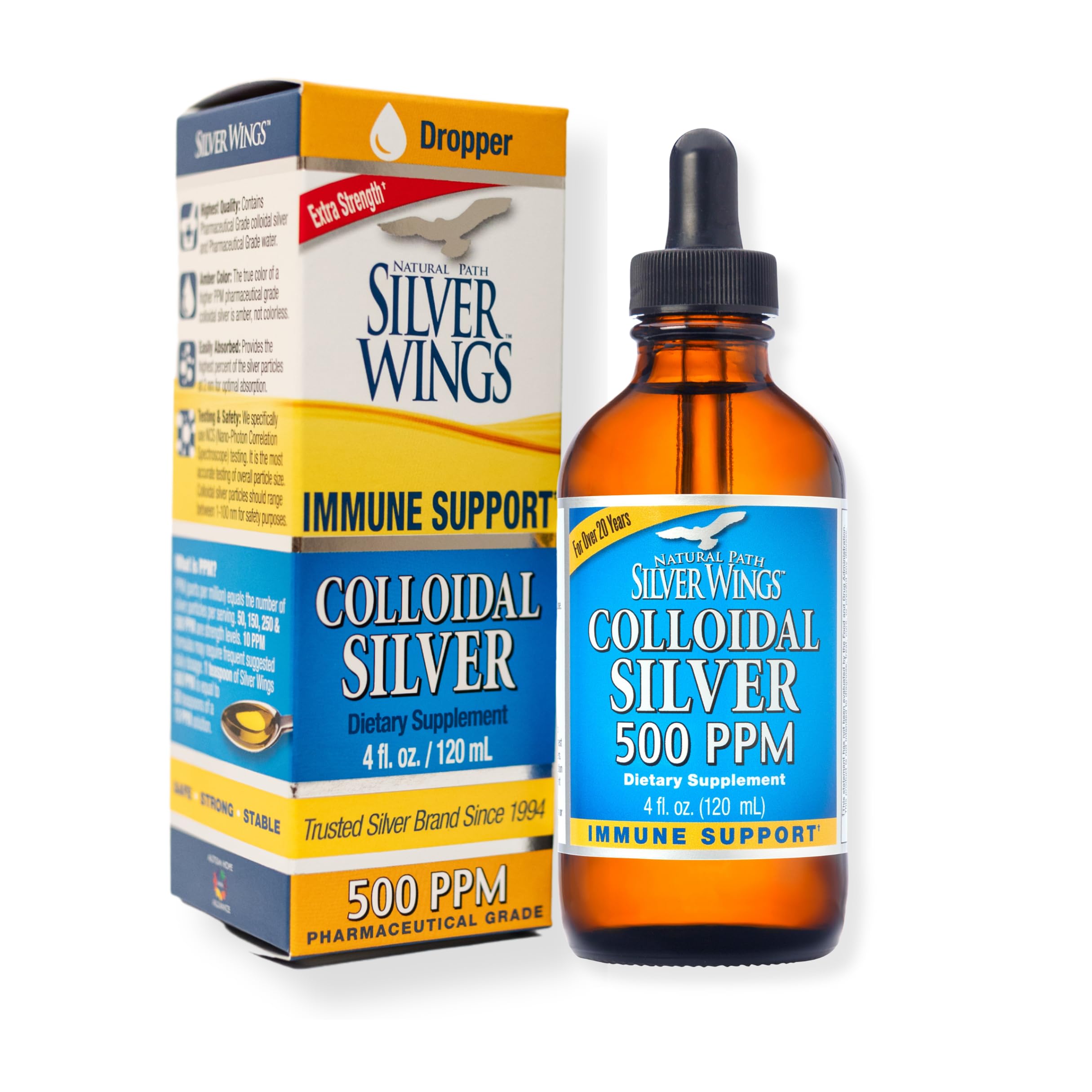 Natural Path Silver WingsColloidal Silver 500ppm Immune Support Supplement 4 fl. oz. Dropper