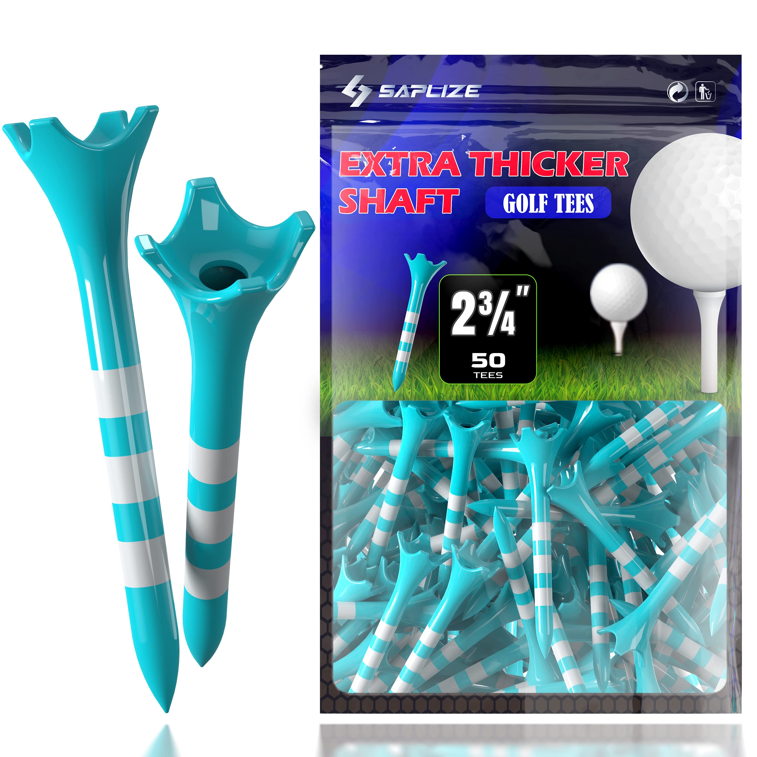 SAPLIZE Plastic Golf Tees 50/100 Pack (2-3/4" / 3-1/4"), Ultra Durable and Stable Golf Tees, Reduce Friction & Side Golf Plastic Tees