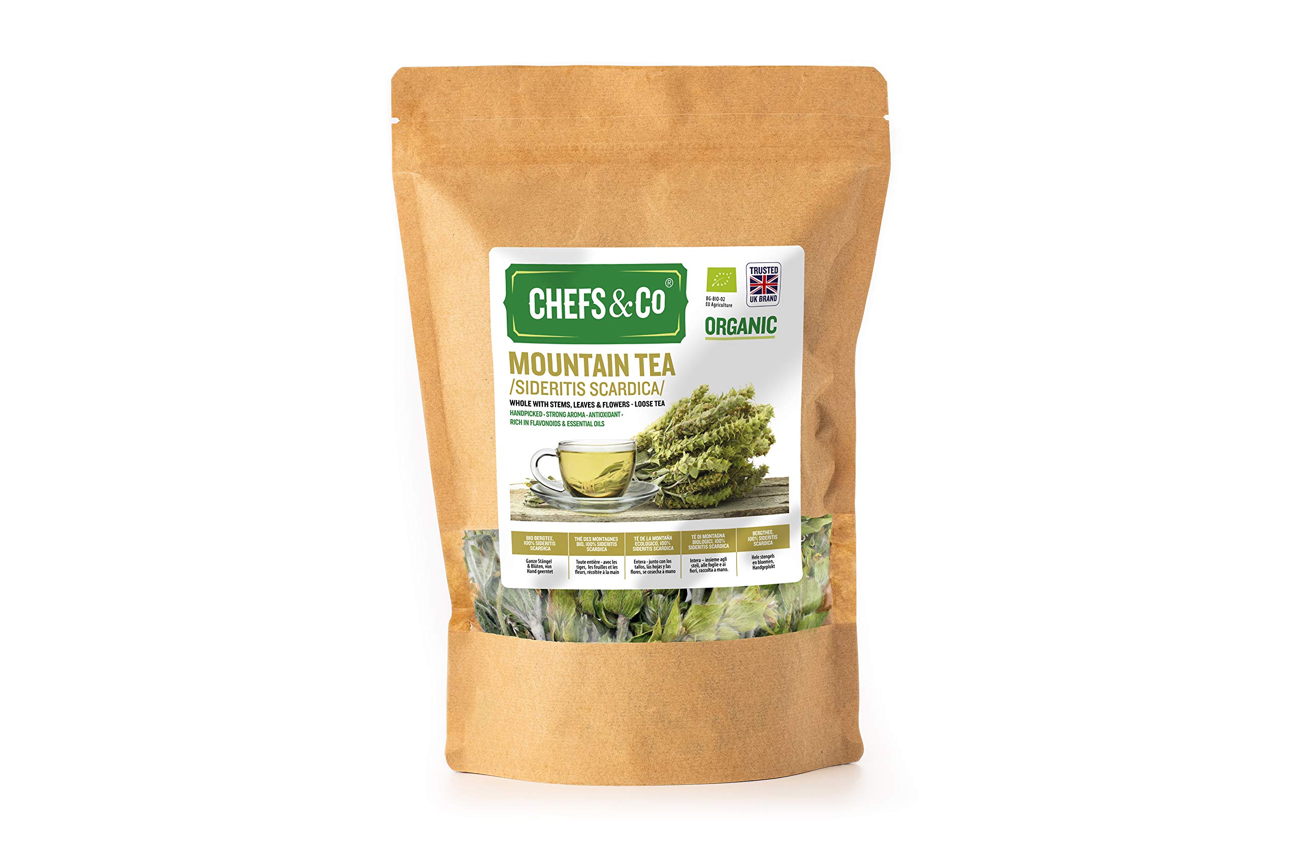 CHEFS&CO Mountain Tea (Sideritis scardica) | Loose Tea | Whole with Stems, Leaves & Flowers | Handpicked | Strong Aroma | Antioxidant | Rich in Flavonoids & Essential Oils (ORGANIC, 80g (Pack of 1))