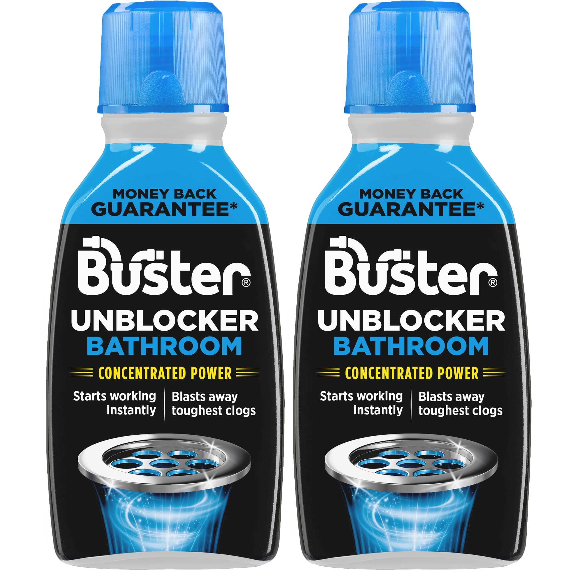 Buster Bathroom Drain Unblocker 300ml, Pack of 2 – Sink Unblocker Removes Hair & Sludge in Showers, Baths & Sinks. Fast-Acting Shower Drain Unblocker Clears Blockages & Slow-Draining Water