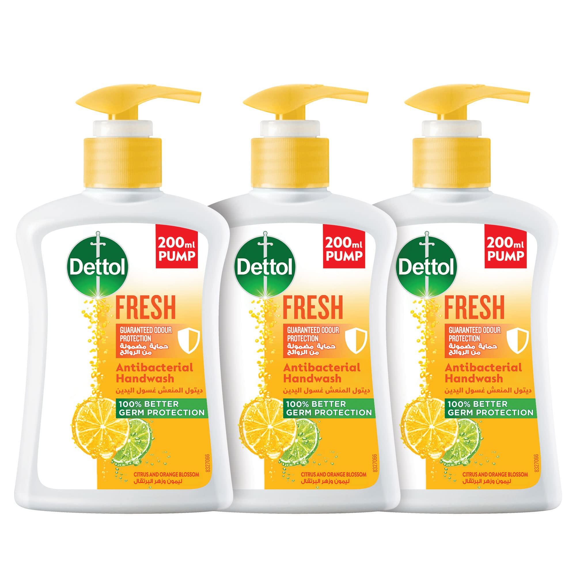 DettolFresh Antibacterial Handwash Pump, Citrus & Orange Blossom Fragrance, 200 ml, Pack of 3