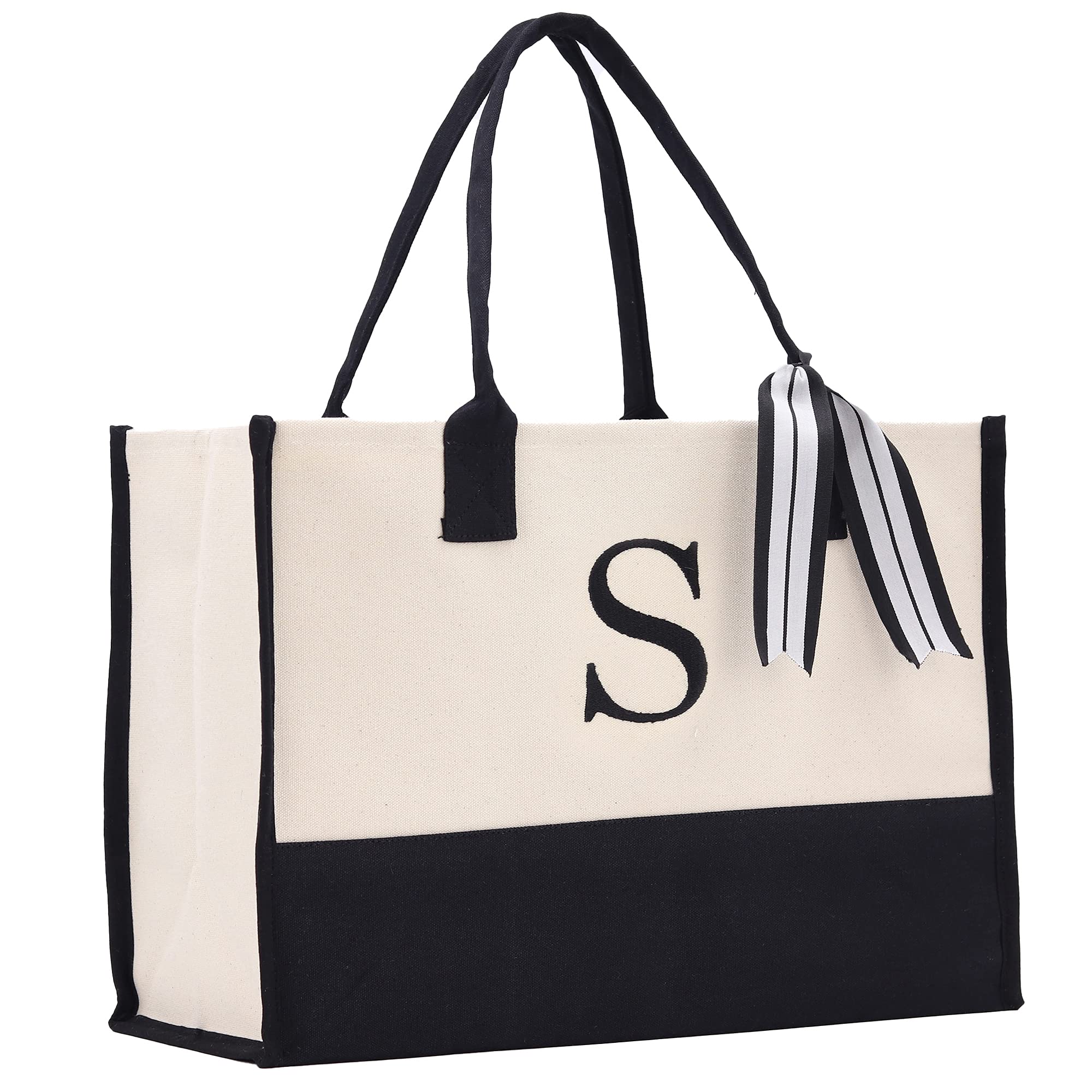 VANESSA ROSELLAPersonalized Gift Monogram Initial 100% Cotton Chic Tote Bag with Customize Option - Black