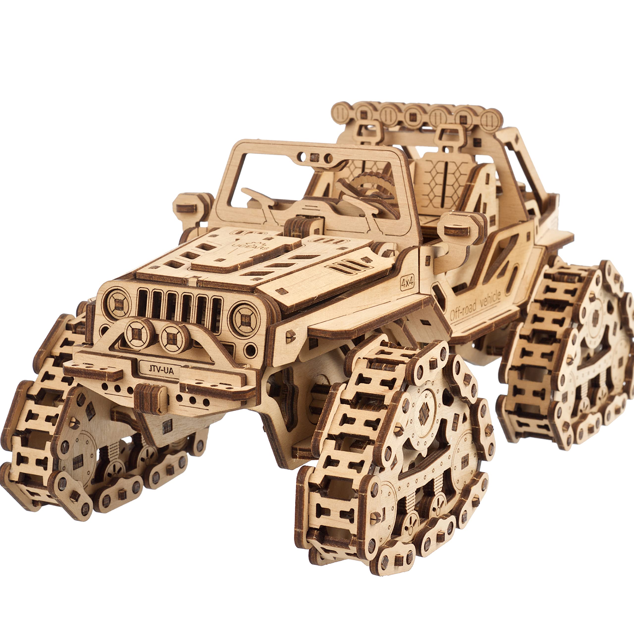 UGEARS Tracked Off-Road Vehicle - Wooden Model Car Kits for Adults – 3D Wooden Puzzles to Build Your Own Car Kit - Wooden Car Model 3D Puzzle Set - Perfect Hobbies for Men and Tracked ATV Vehicle Fans