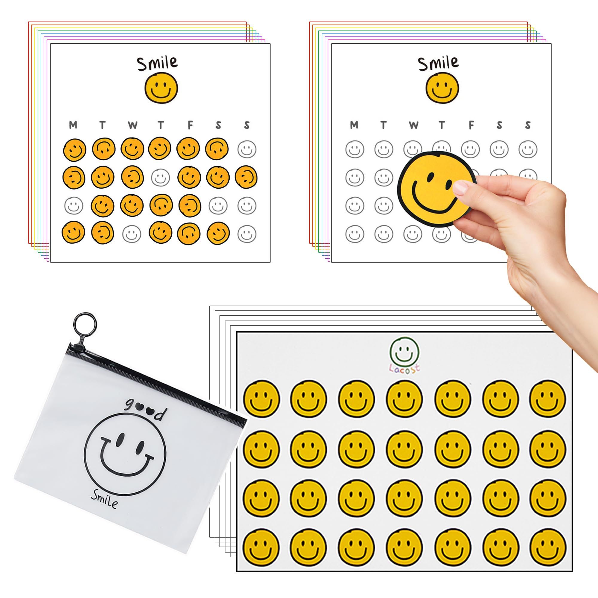 Lacost 12 Reward Chart with 336 Smile Stickers to Motivate Kids, Students, Teachers and Parents for Behavior Compliment Challenge Chores Incentive Potty Task Homework