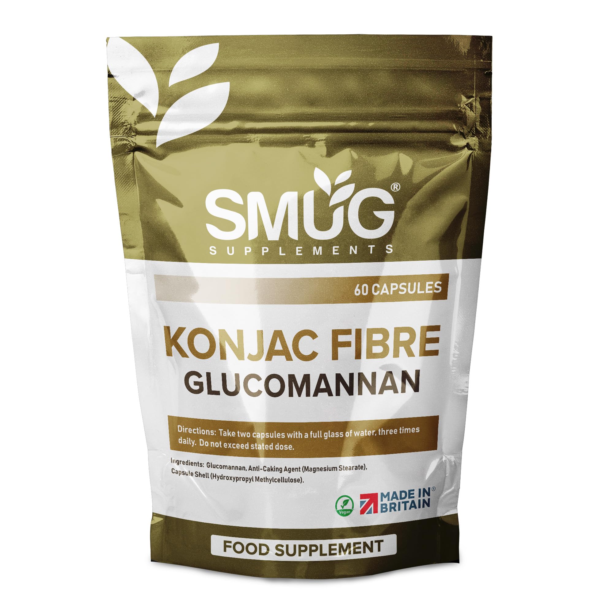 Glucomannan Konjac Root Capsules - British Made - Max Strength 3000mg Per Serving - Six-a-Day Vegan Capsules - Robust Fibre Support - SMUG Supplements