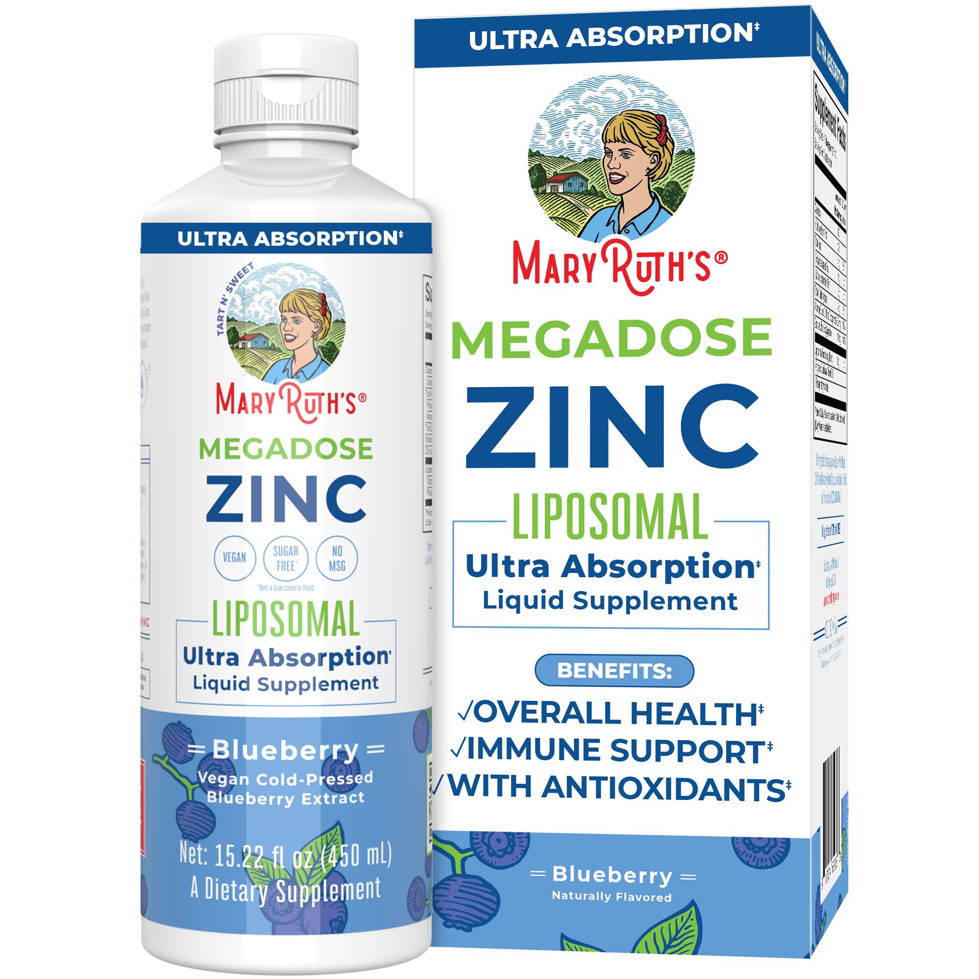 MaryRuth Organics Nutritional Supplement | Liposomal Liquid Zinc Supplement with Vitamin E | Overall Health and Skin Care | Blueberry | Vegan, Non-GMO, Gluten Free, No Sugar Added | 15.22 Fl Oz