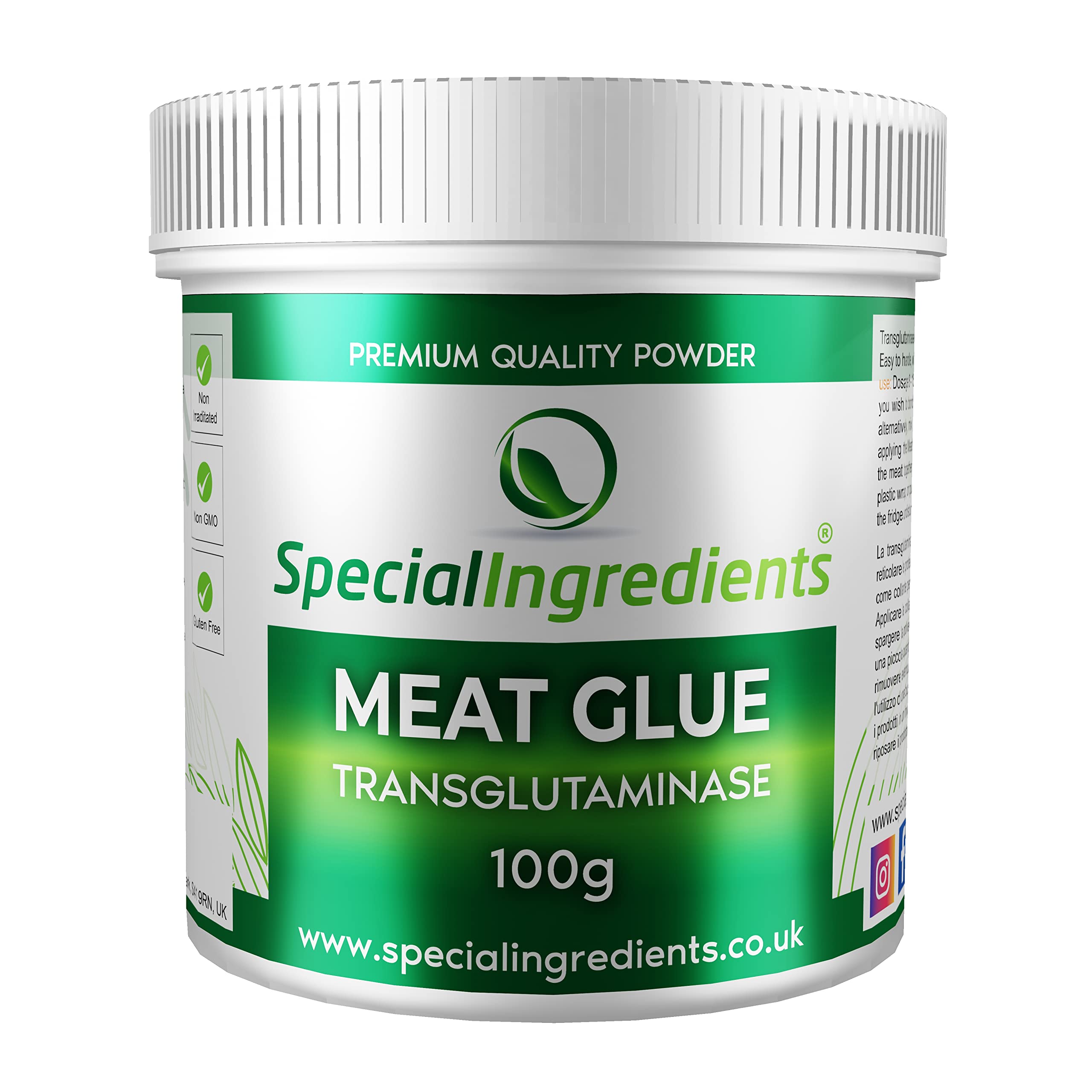 Special Ingredients Meat Glue/Transglutaminase 100g Premium Quality, Non-GMO, Gluten Free, Non-irradiated – Recyclable Container