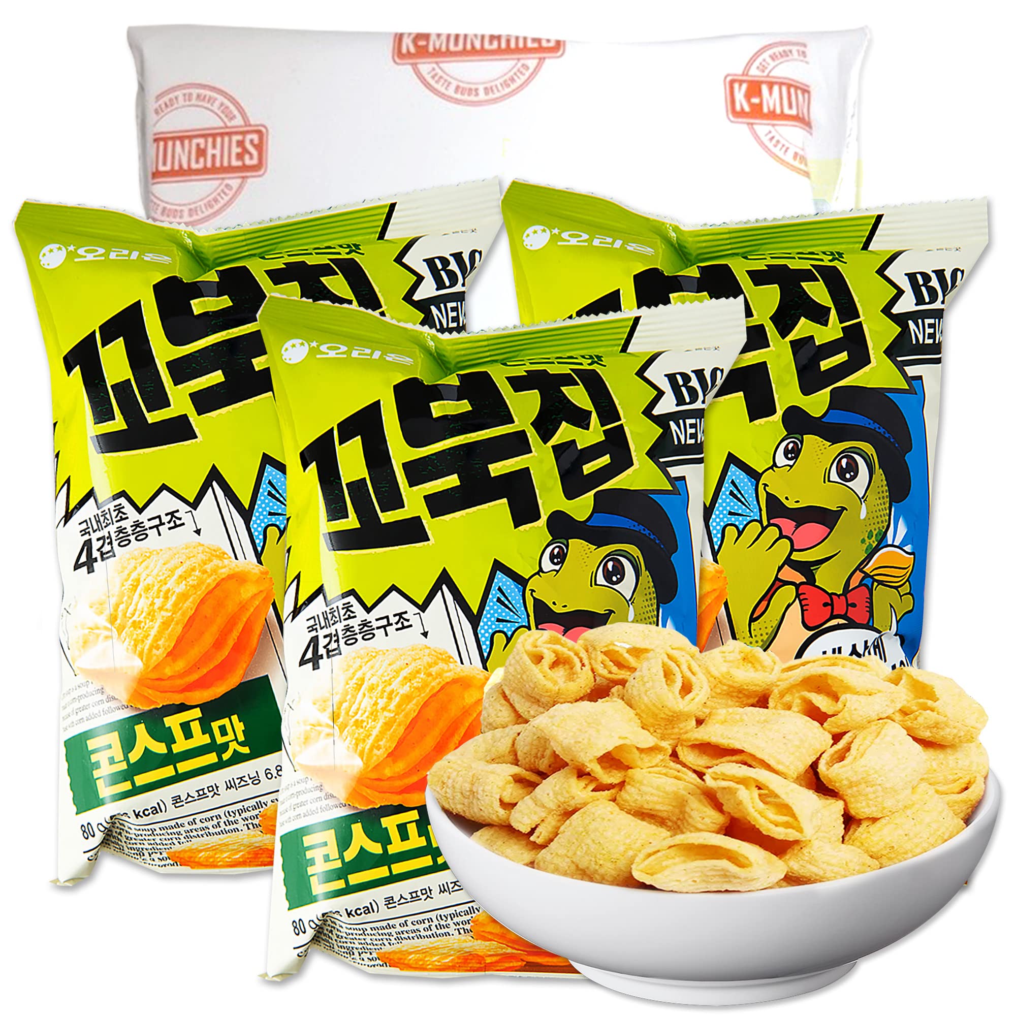 K-MunchiesOrion Turtle Chips – 3 Packs of 80-gram Sweet Corn Flavor Korean Chips – Savory, Tasty, Crispy Korean Corn Snacks - Bite-Sized, Satisfyingly Good, On-The-Go Korean Corn Snack for Family