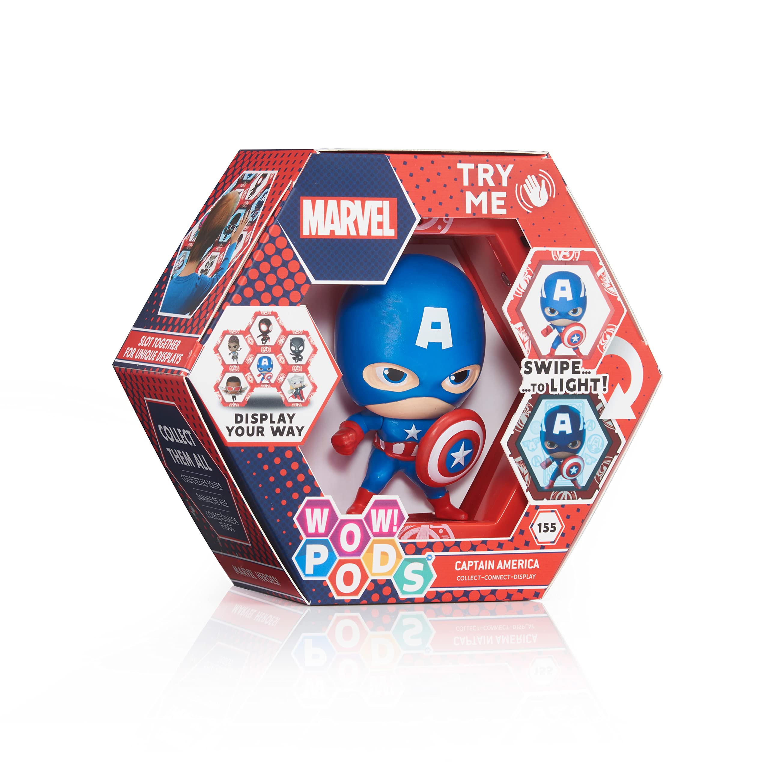 WOW! PODSWOW! PODS Avengers Collection - Captain America | Superhero Light-Up Bobble-Head Figure | Official Marvel Collectable Toys & Gifts 4 inches