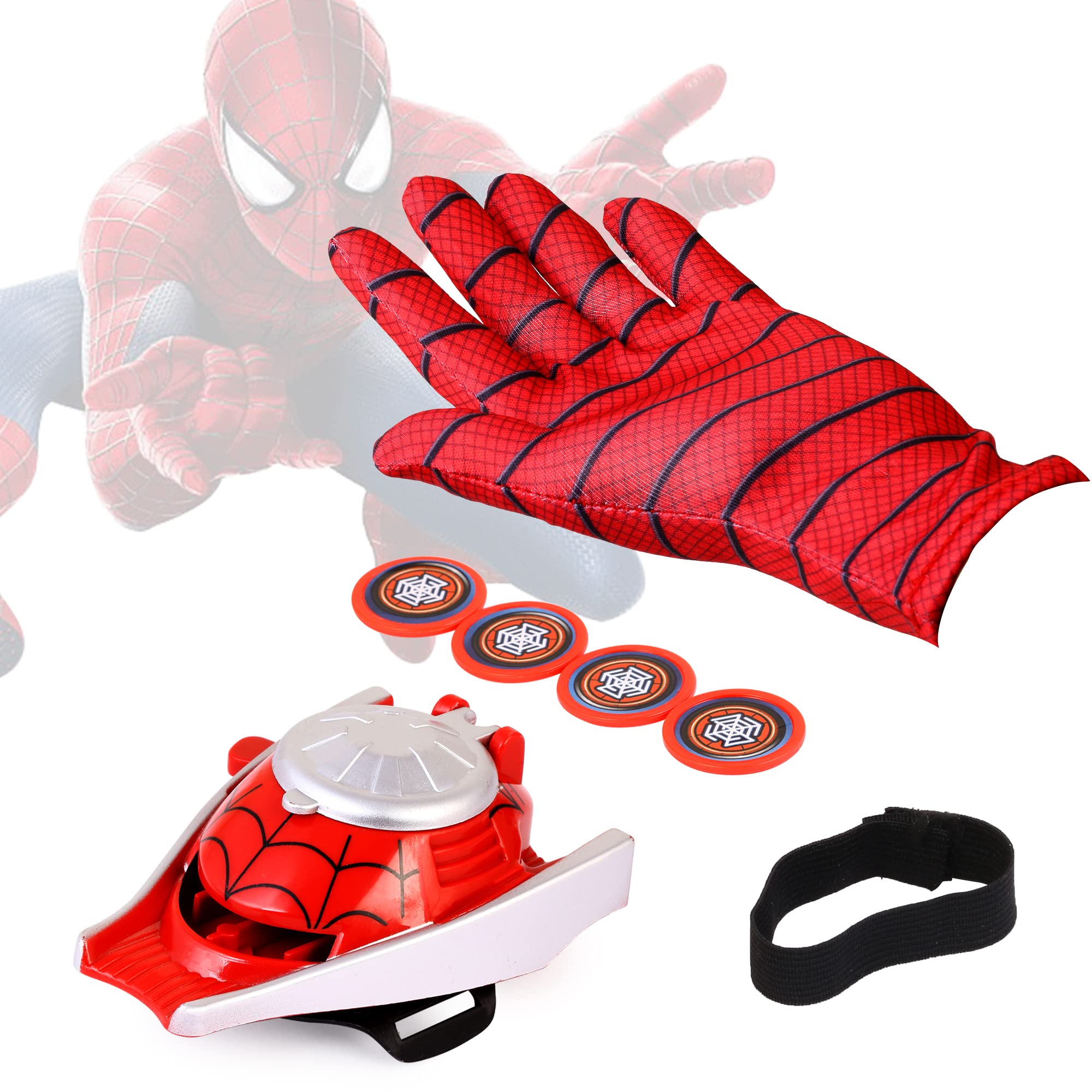 FABIUM Spiderman Toys with Web Shooter Disc Launcher Hand Gloves for Kids, Boys and Girls Action Figure Real Life Super Hero Fun Game Birthday Return Gifts(Red)