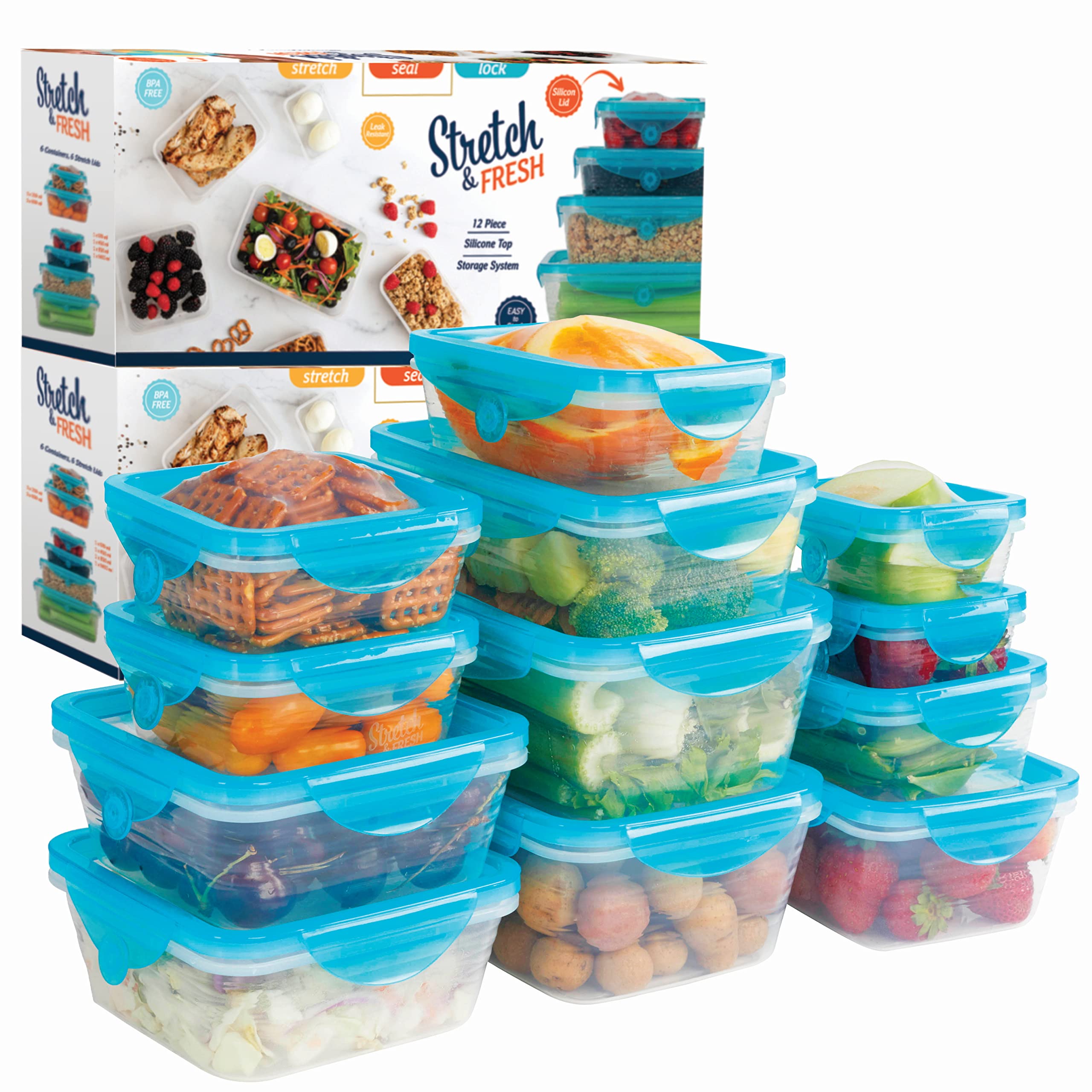 EMSONSTRETCH and FRESH Silicone Food Storage Containers Airtight Lids for Solid Food and Leak-Proof for Soups and Sauces, Freezer-Safe BPA-Free Stackable Meal Prep Container As Seen On TV (24)