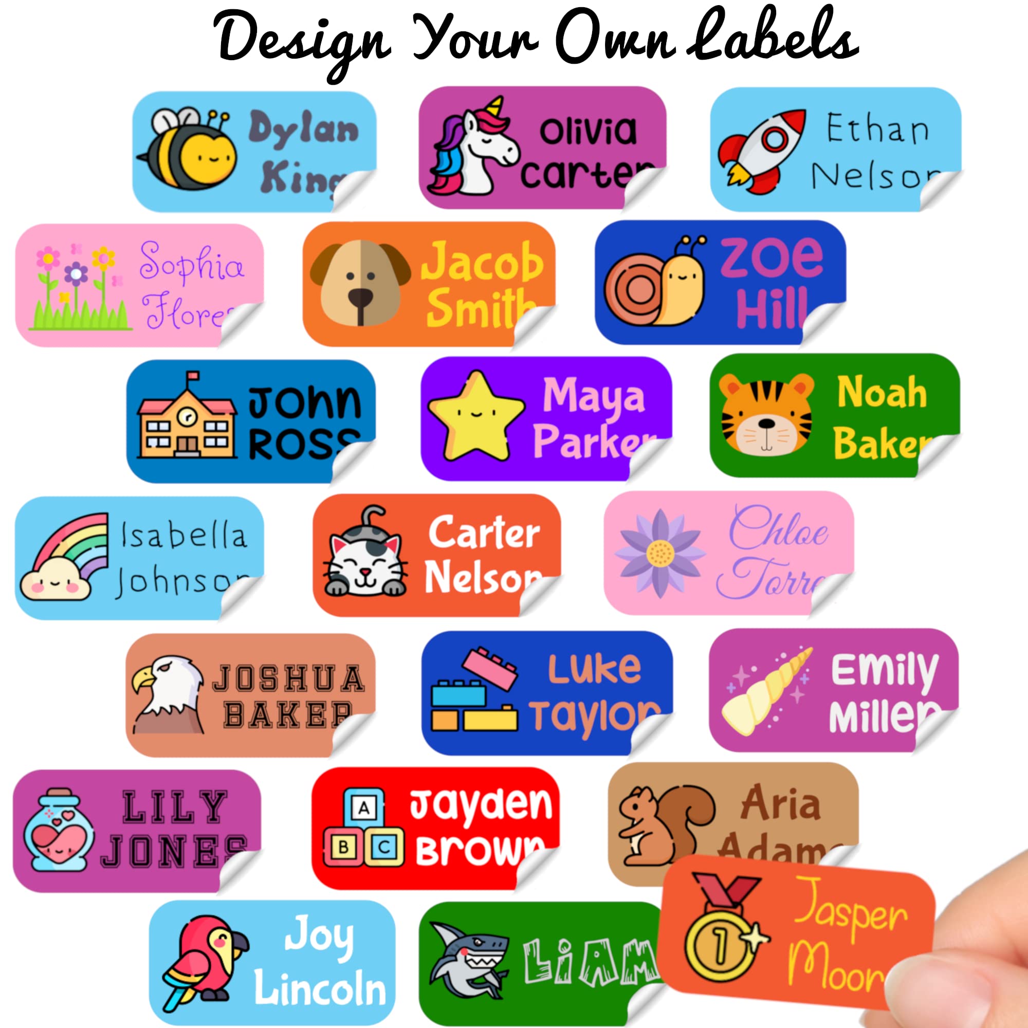 100 x Personalized Name Labels Perfect Kids Daycare and School Supplys Tag Labels Cute Children's Name Label Pack - Waterproof Safe Multi