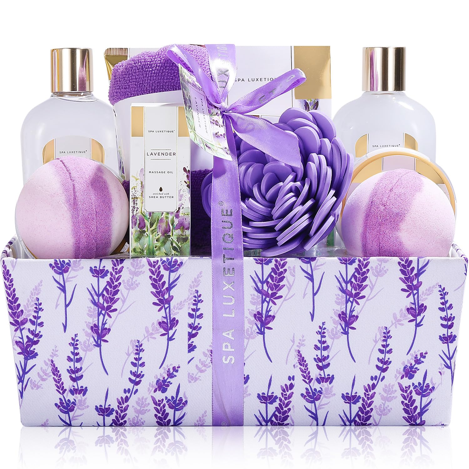 spa luxetique Spa Gift Basket, Spa Gift Set, 12pcs Lavender Bath Set with Bubble Bath, Bath Salts, Body Scrub, Bath Lotion & More, Relaxing Home Spa Set for Women Gifts, Perfect Gift Set for Birthday