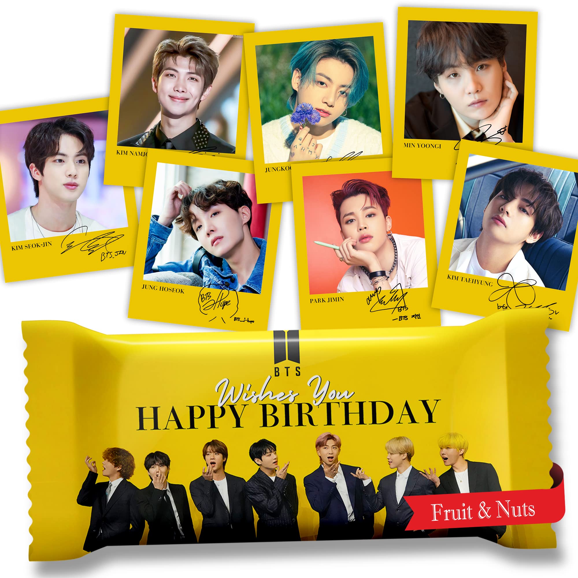 Katha Chocolates BTS Gifts K-Pop Bangtan Boys, Members Cards with Autograph + Birthday Chocolate Large Bar Perfect Present for Girlfriend, Wife, Niece, Daughter, Sister (100 grams) (Fruit & Nuts)