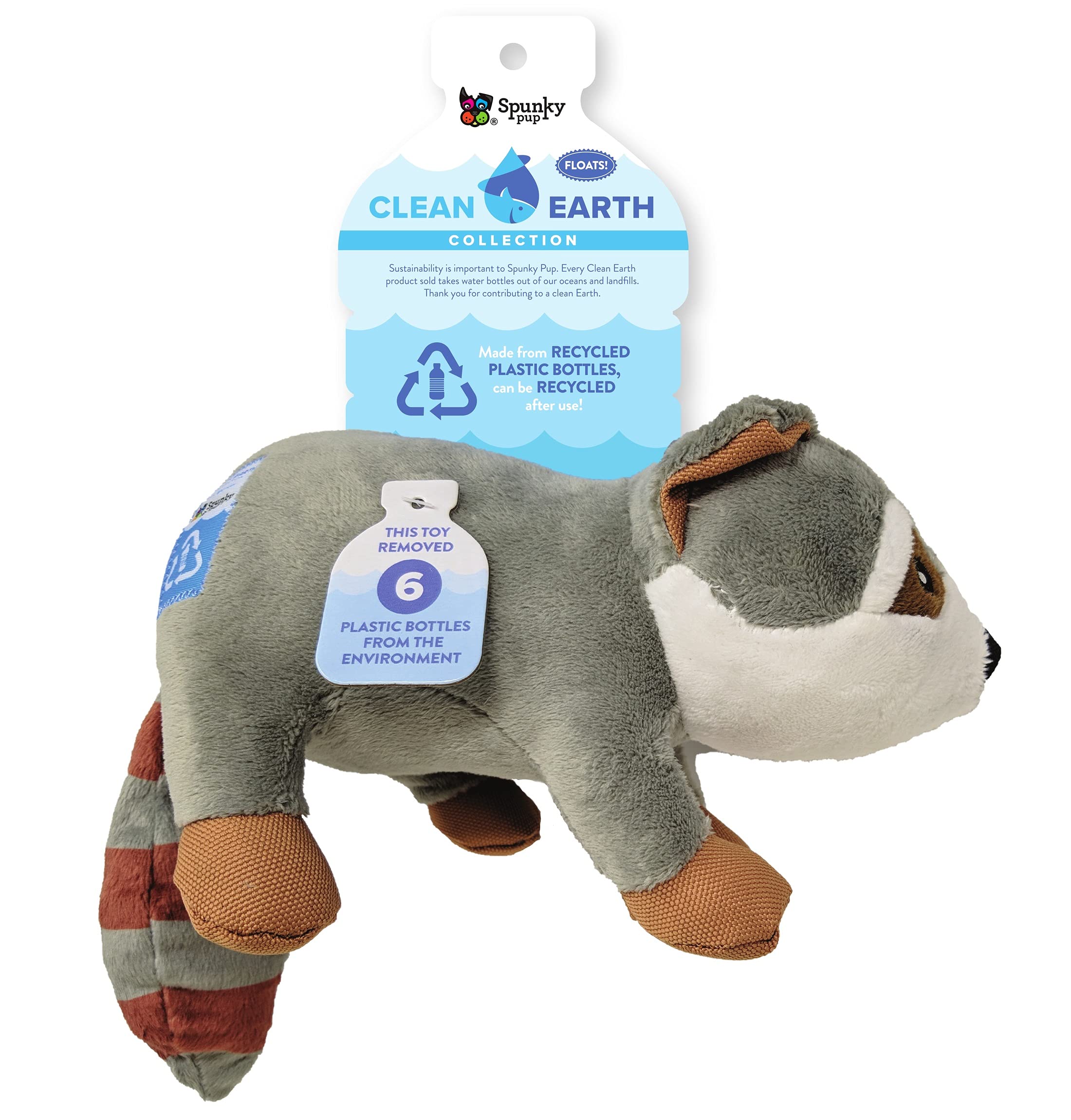 Spunky Pup Clean Earth Plush Raccoon | Made from 100% Recycled Water Bottles | Large,Gray,7211