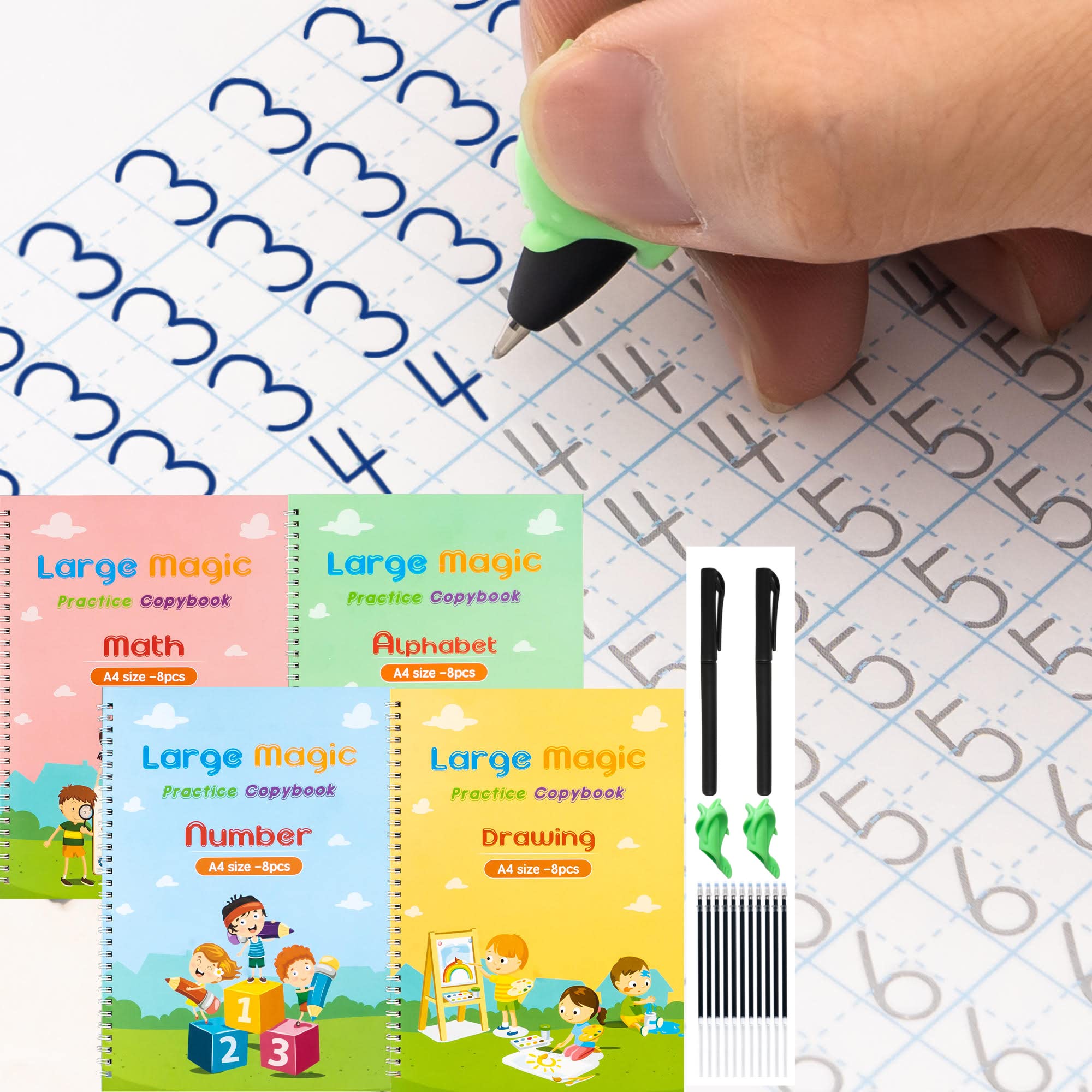 Reusable Magic Ink CopyBooks for Kids,Grooved Handwriting Book Practice and Tracing for Ages 3-8,workbook for Preschools,4pack