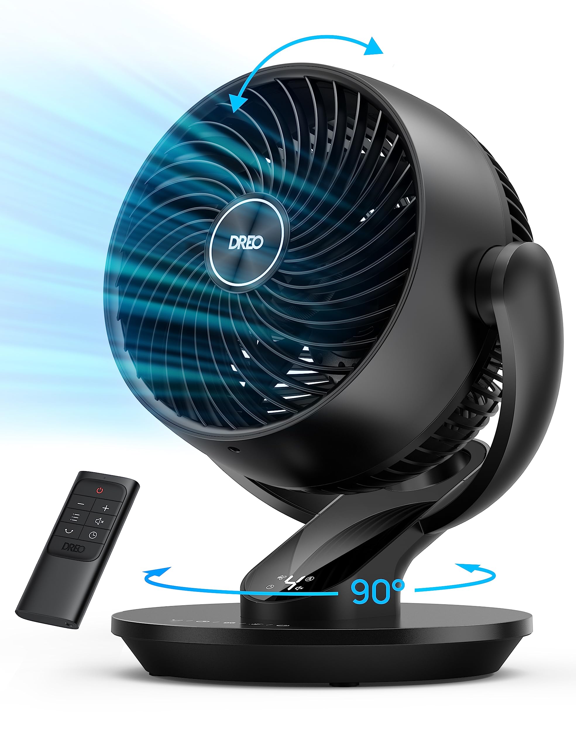 DreoTable Fans for Home Bedroom, 9 Inch Quiet Oscillating Floor Fan with Remote, Air Circulator Fan for Whole Room, 70ft Powerful Airflow, 120° Adjustable Tilt, 4 Speeds, 8H Timer