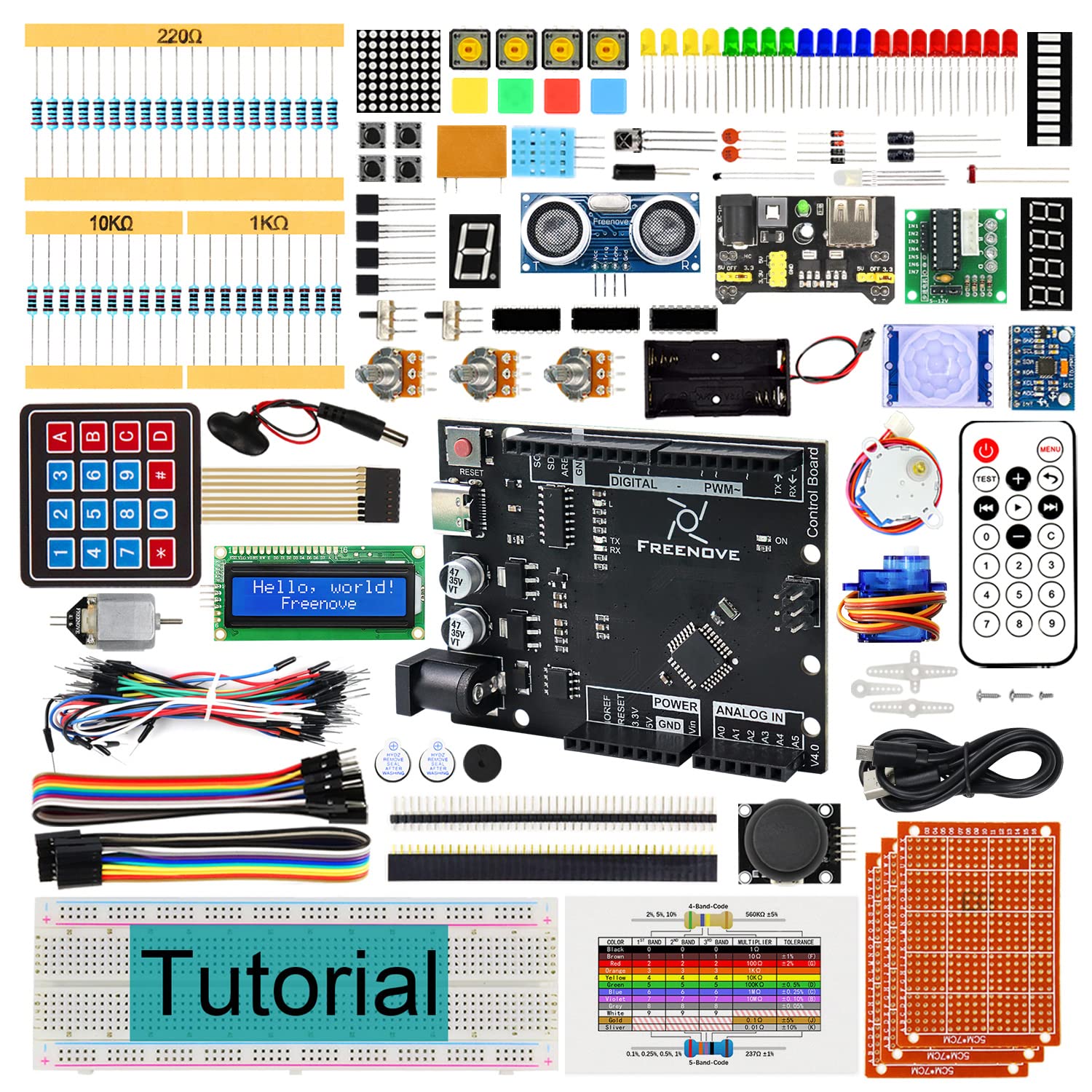 FREENOVE Ultimate Starter Kit with Board V4 (Compatible with Arduino IDE), 274-Page Detailed Tutorial, 217 Items, 51 Projects