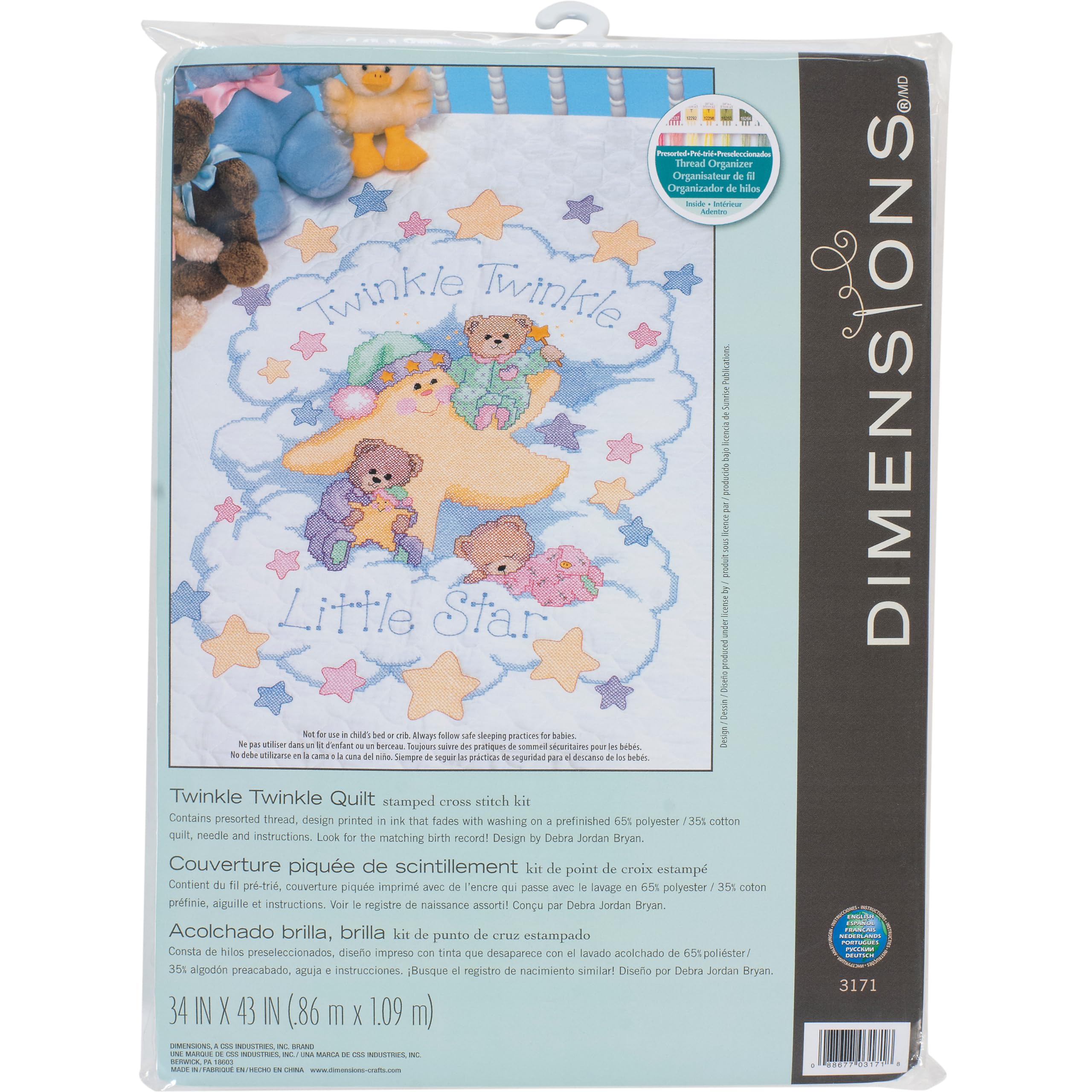 Dimensions3171 Twinkle Twinkle Twinkle Quilt Stamped Cross Stitch Kit, 34'' W x 43'' H White