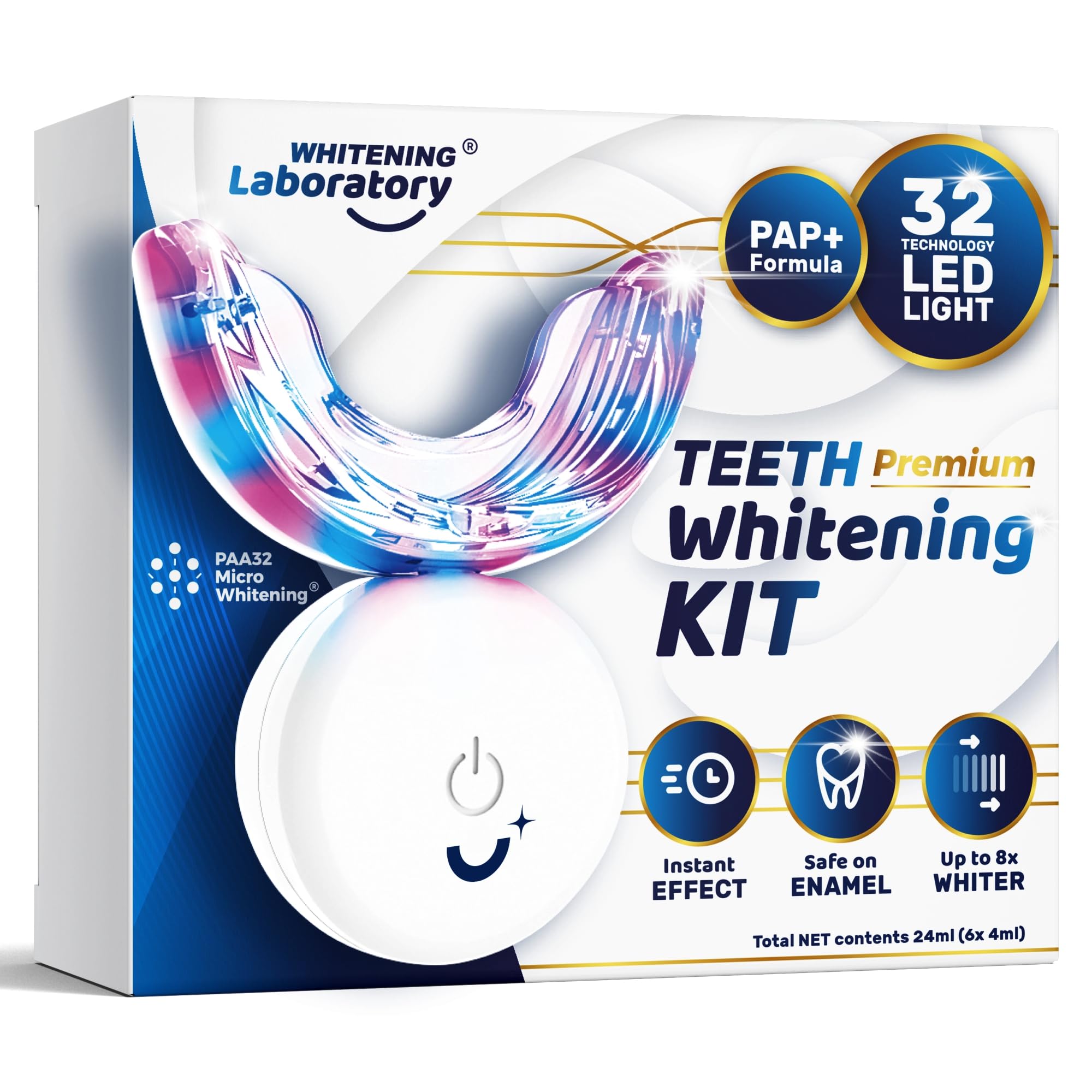 Whitening Laboratory Professional LED Light - Teeth Kit Formulated by Dentists 12 Sesions Sensitivity Free Formula 6 x Gel Tubes Mobile App Removes Stains Rapid & Effective, Pack Of 1, 24 ml, 320 g