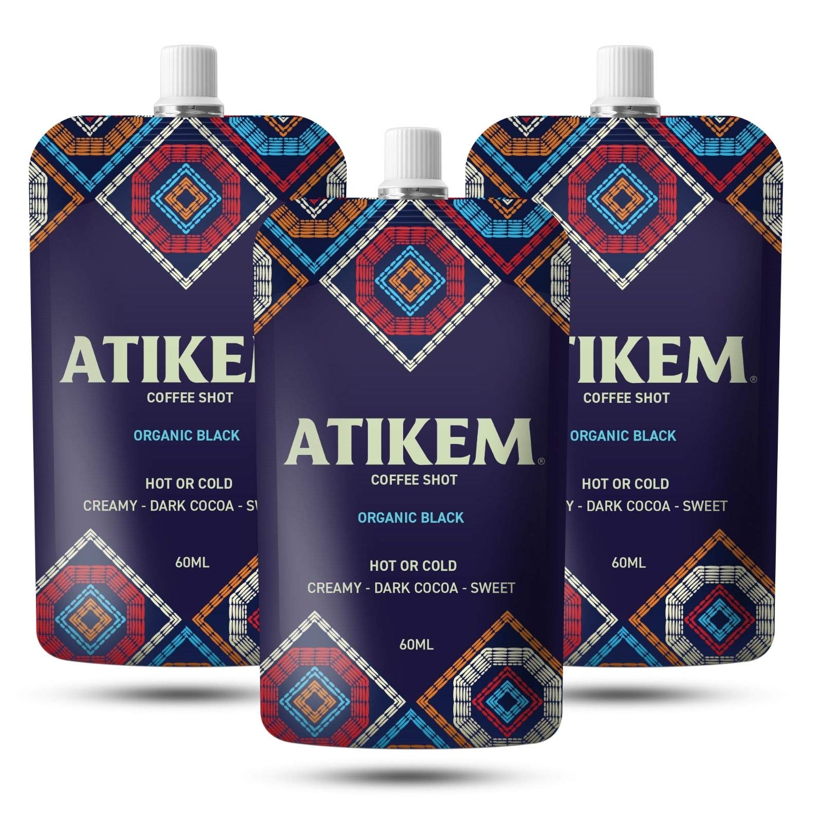 ATIKEM Pure Coffee Shots - Organic Cold Brew Double Espresso, Instant Premium Ethiopian Coffee, Ready-to-Drink, 150mg Caffeine, Enjoy Hot, Cold or Iced Coffee - 60ml (3 x Pack)