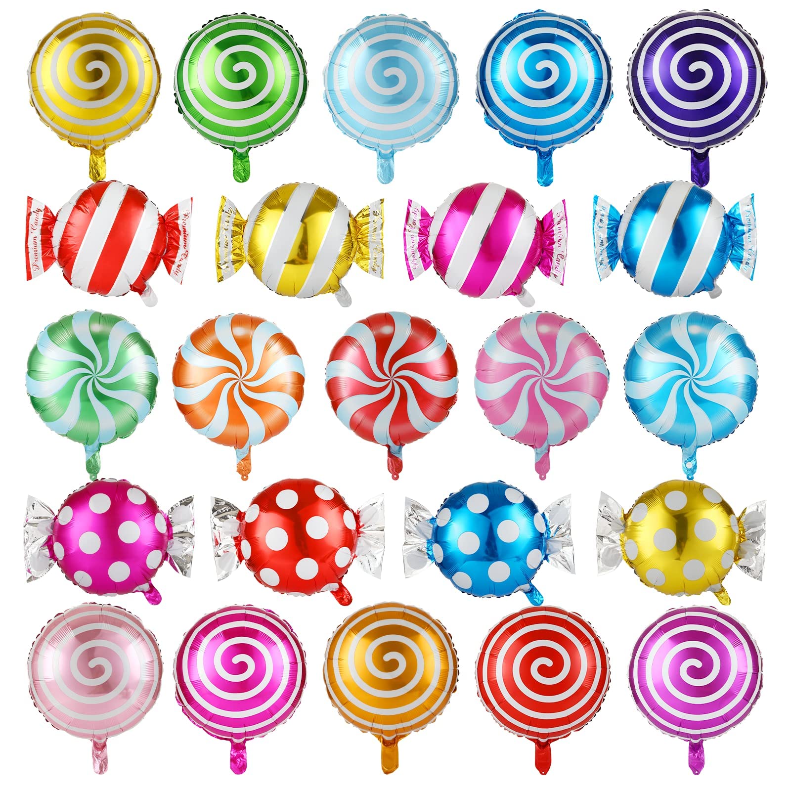 23Pcs Sweet Candy Balloons Set Round Lollipop Balloons Candy Land Party Decoration Birthday Balloons Candyland Birthday Party Decoration for Boys and Girls - 18 inches