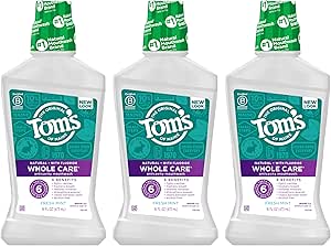Tom&#39;s Of Maine Whole Care Natural Fluoride Mouthwash, Fresh Mint, 16 Oz (Pack of 3) (Packaging May Vary)