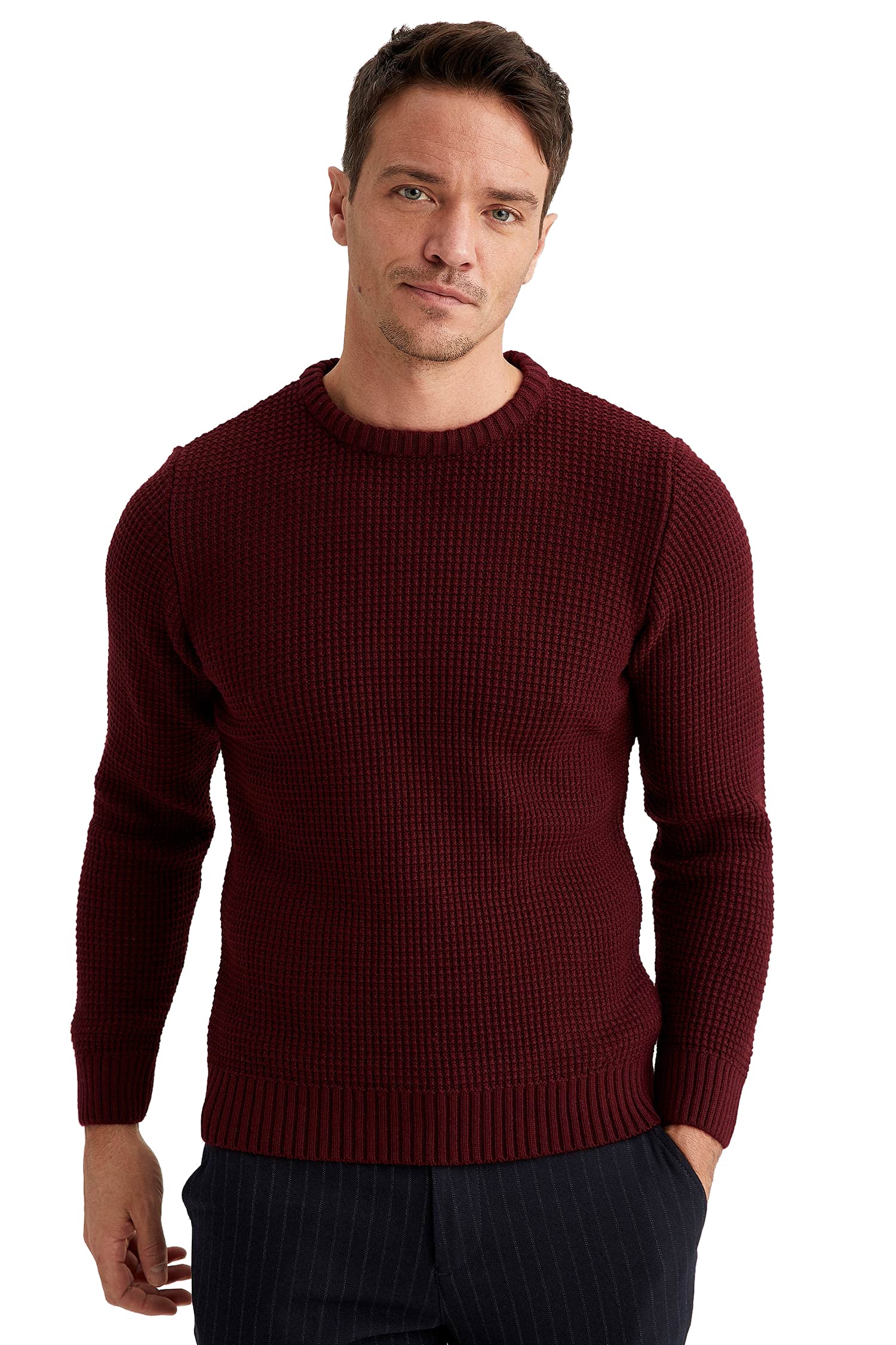 DeFactoTricot Long Sleeve Slim Fit Pullover Turtleneck Sweater for Men - Slim Fit Pullover Mens Sweater for Casual Wearing - Men's Comfortable Turtleneck Pullover