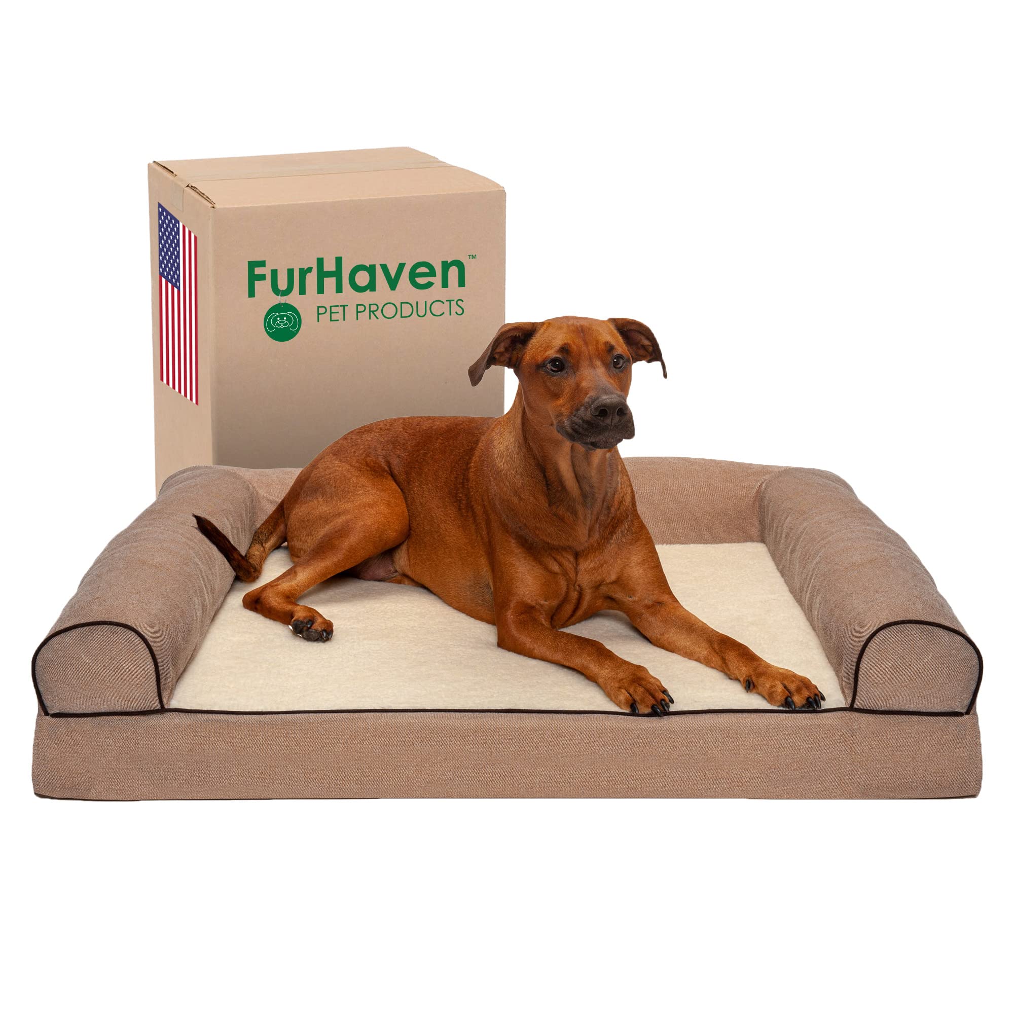 Furhaven PetFaux Fleece & Chenille Soft Woven Orthopedic Sofa Pet Bed, Jumbo, Cream