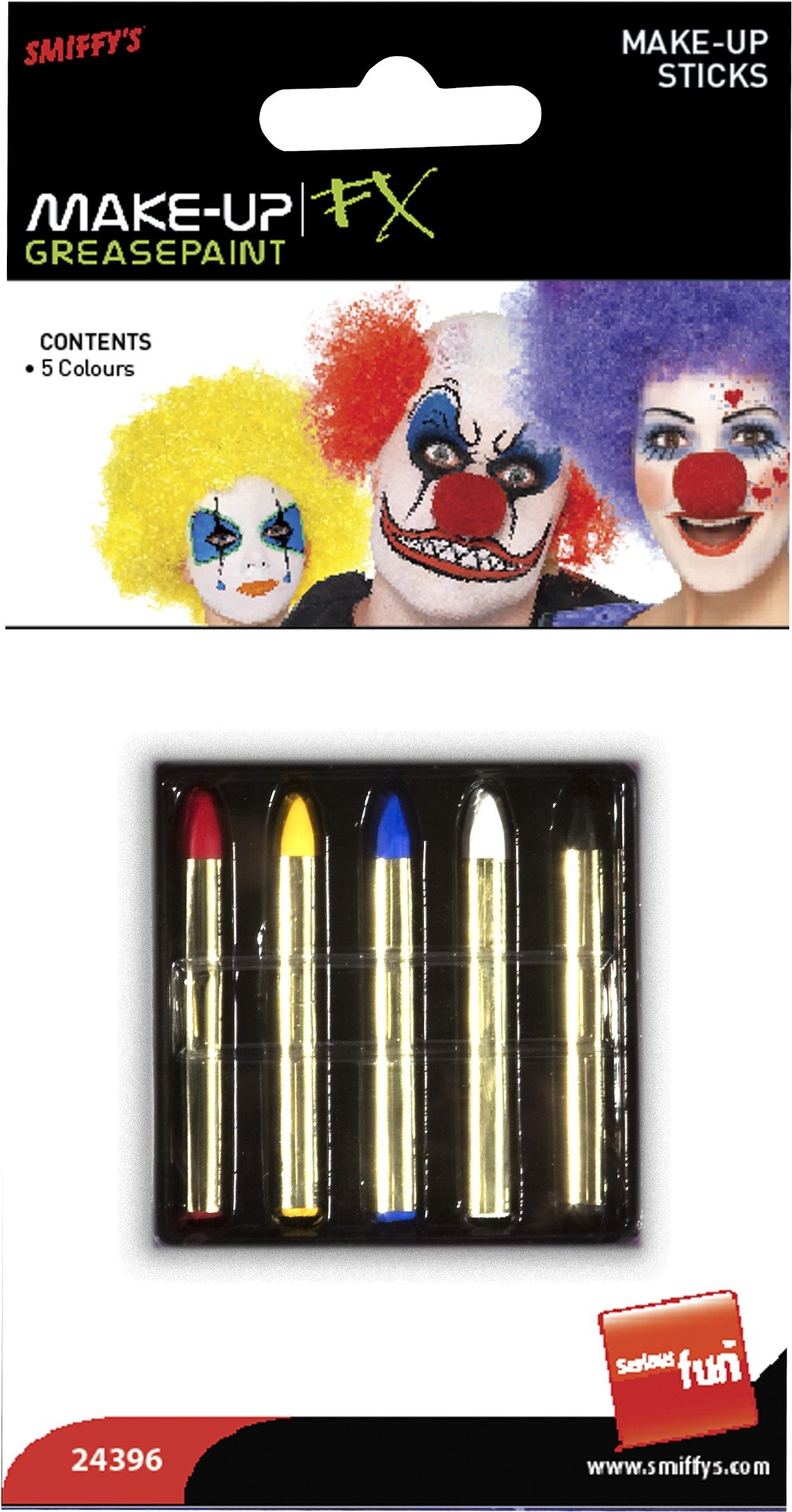 Smiffys Make-Up FX, Face/Body Paint Sticks, Multi- Grease, 5 Colours, Cosmetics and Disguises Fancy Dress, Cosmetic Dress Up Cosmetics & Disguises.