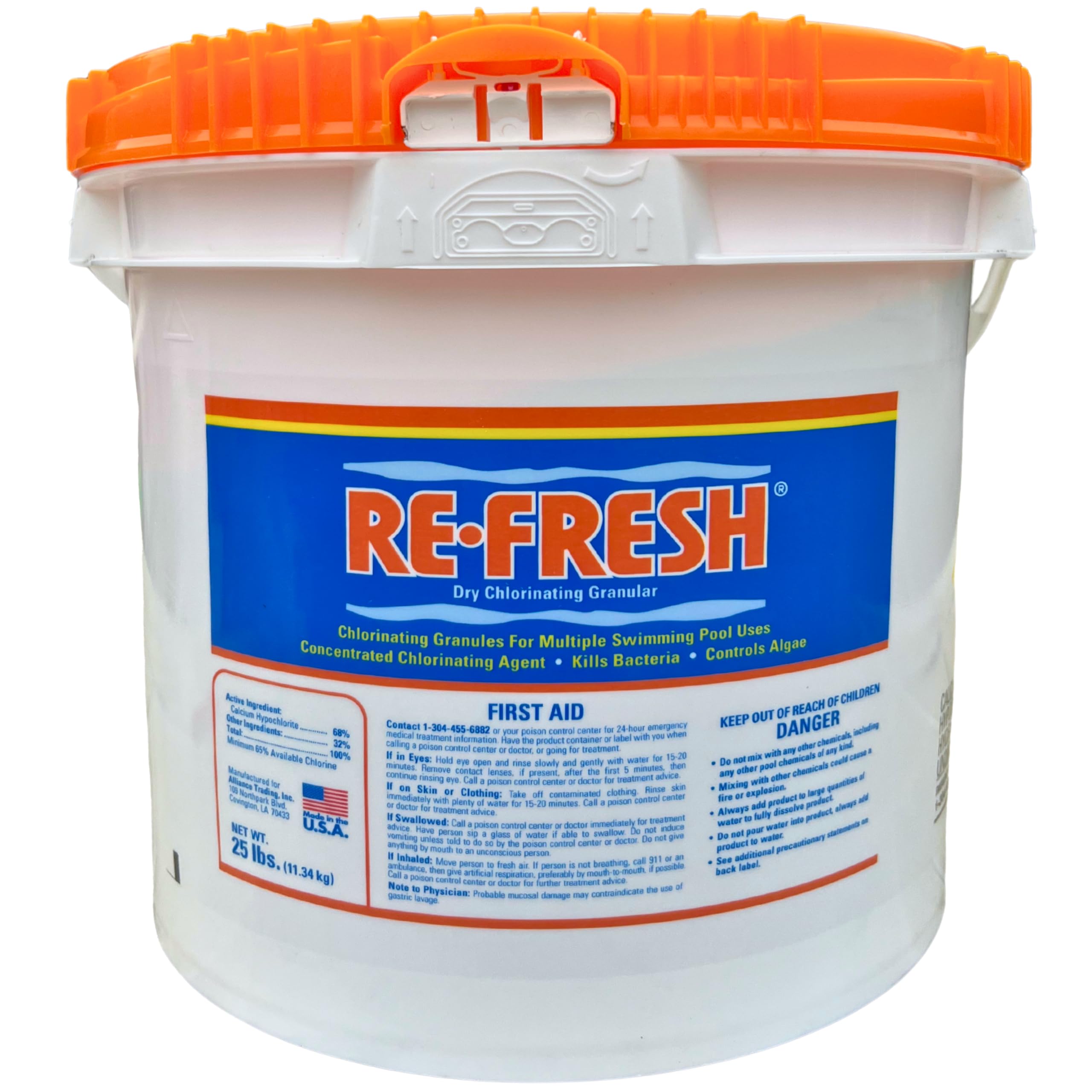 Refresh Granular 68% Active Chlorine Shock | 25-Pound Bucket | Perfect for Swimming Pools, Use As Bactericide, Algaecide, and Disinfectant in Swimming Pools and Spas | Fast Dissolving Shock