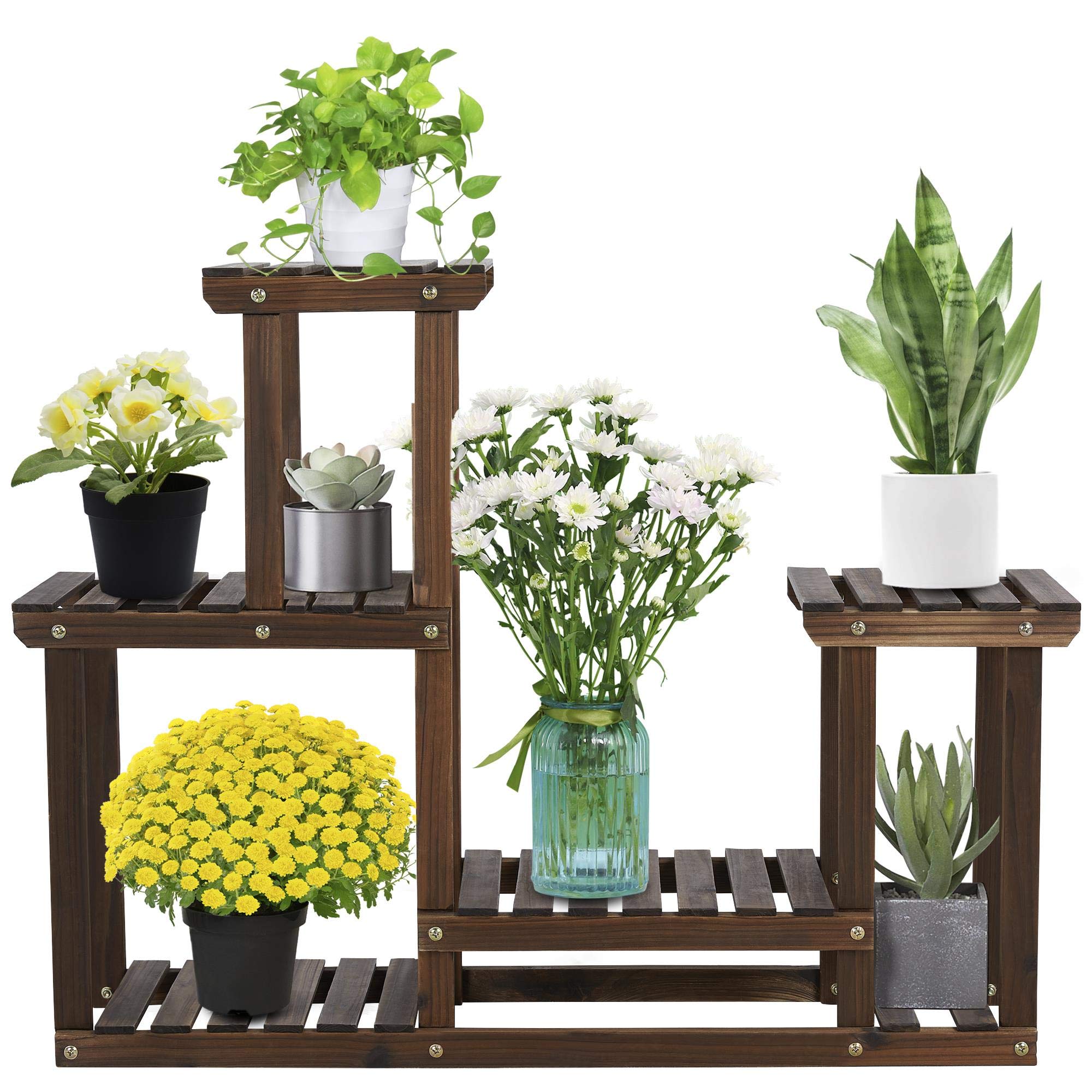 Yaheetech 4-Layer Flower Stand Garden Wooden Plant Stand Flower Shelfs Plant Display Ladder Rack for Indoor Outdoor Patio Garden Corner Balcony Living Room