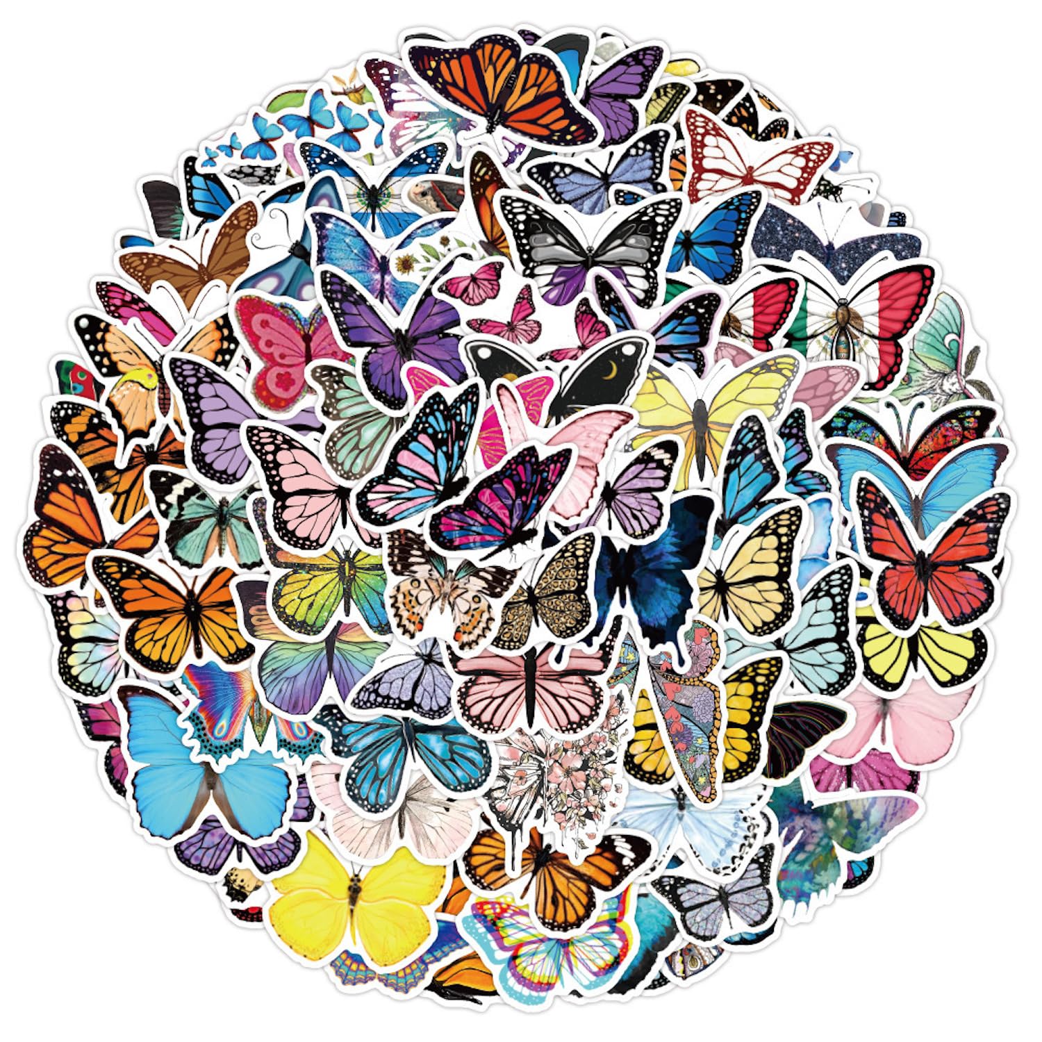 100 PCS Butterfly Stickers for Kids Vinyl Stickers for Laptop Water Bottles Luggage Computer Skateboard Guitar (Butterfly)