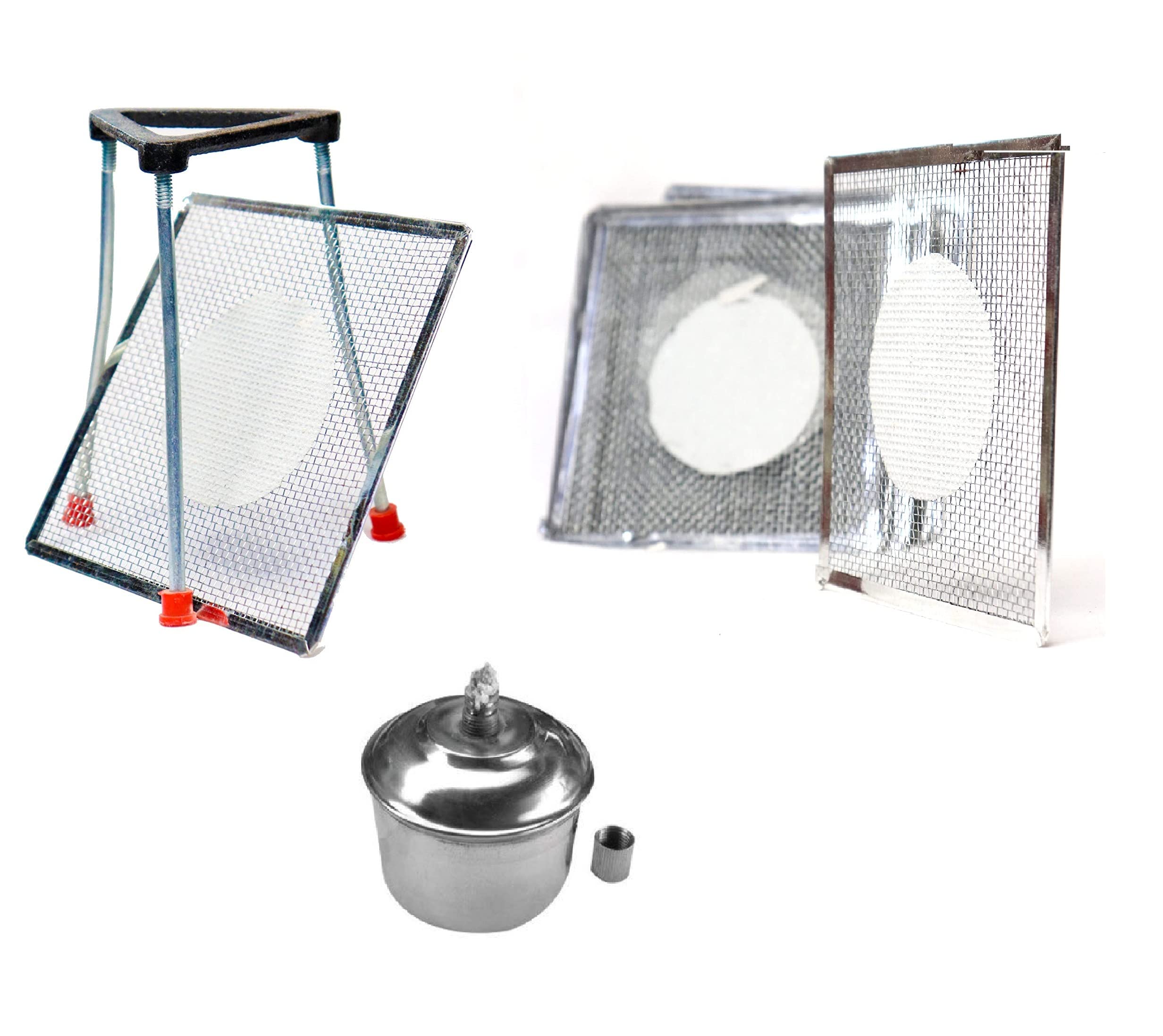 RG� Tripod stand, Wire gauge(2pcs.), S.S Spirit lamp(Combo of 4) for lab use and experiments