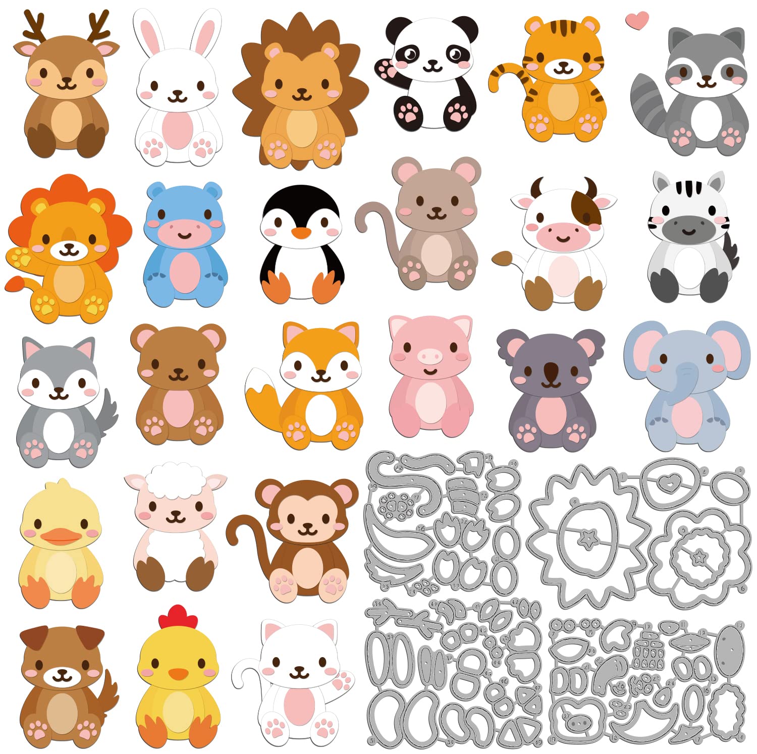 INFUNLY DIY Animal Cutting Dies Set Metal Die Cuts for Card Making Little Animal Embossing for Scrapbooking Christmas Instruction Included