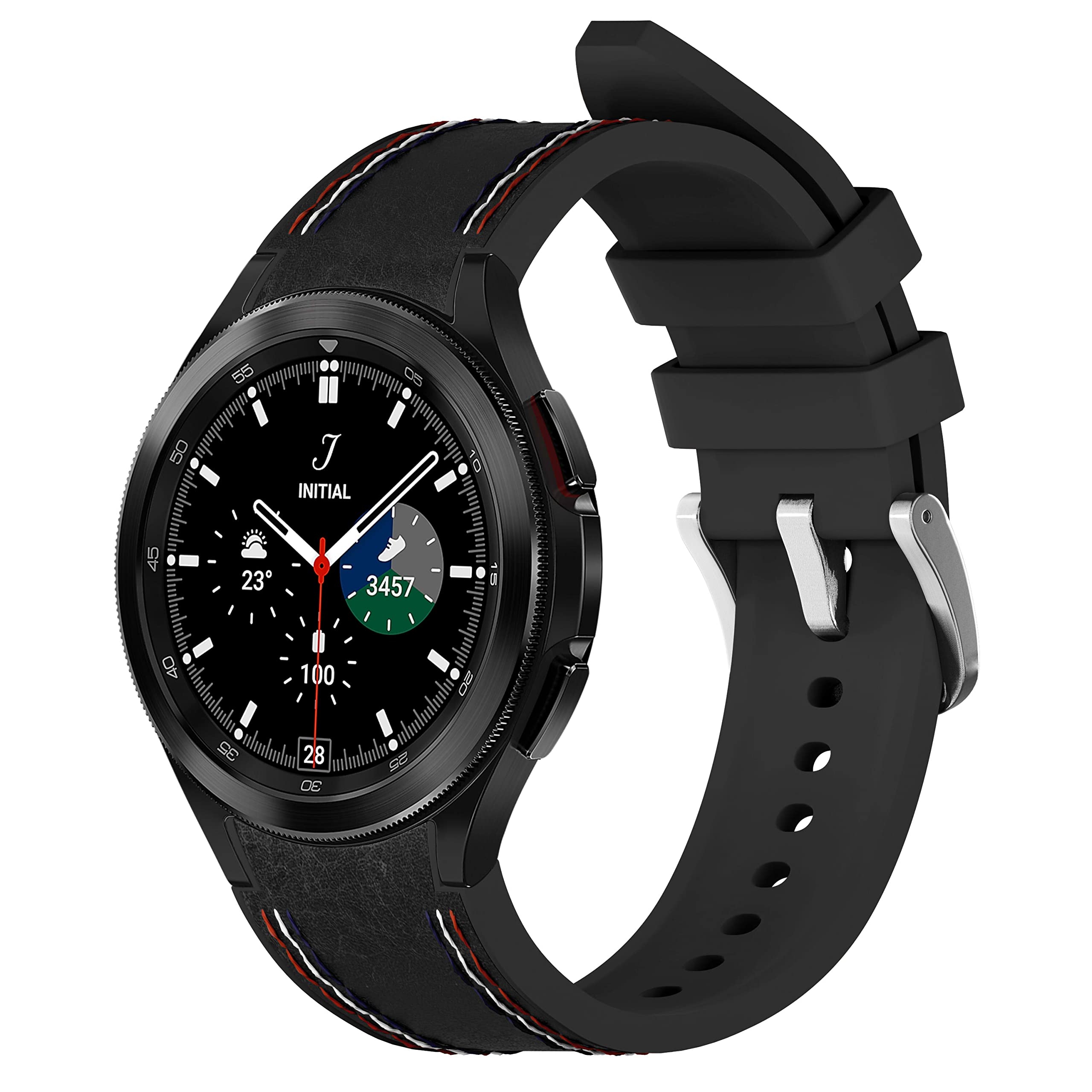 LDFAS Compatible for Samsung Galaxy Watch 4 Classic 42mm 46mm Bands, 20mm Silicone Hybrid Leather Watch Strap with Curved Buckle Compatible for Samsung Galaxy Watch 4 40mm/44mm Band