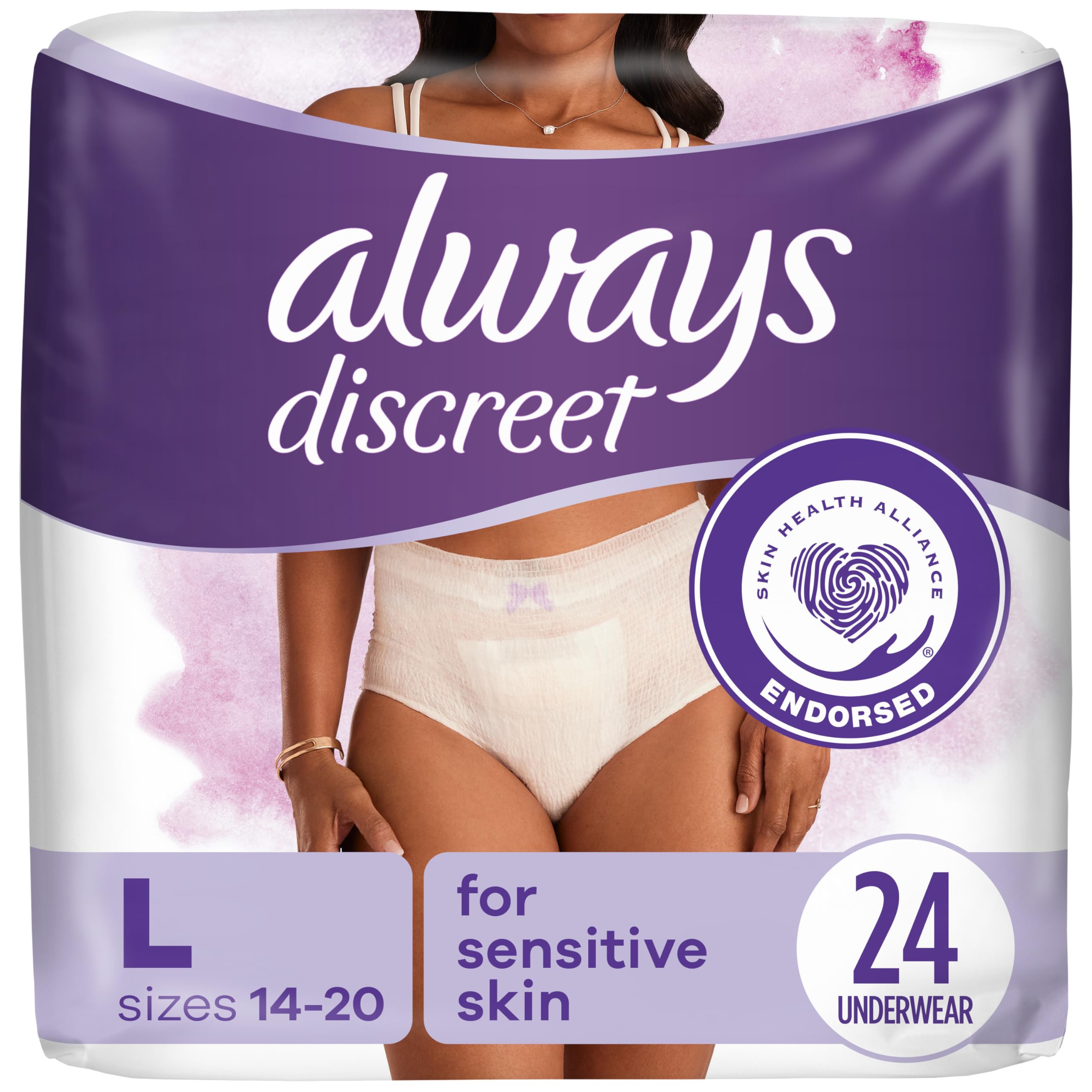 ALWAYS DISCREETSensitive, Incontinence & Postpartum Underwear For Women, Maximum Plus Protection, Large, 24 Count