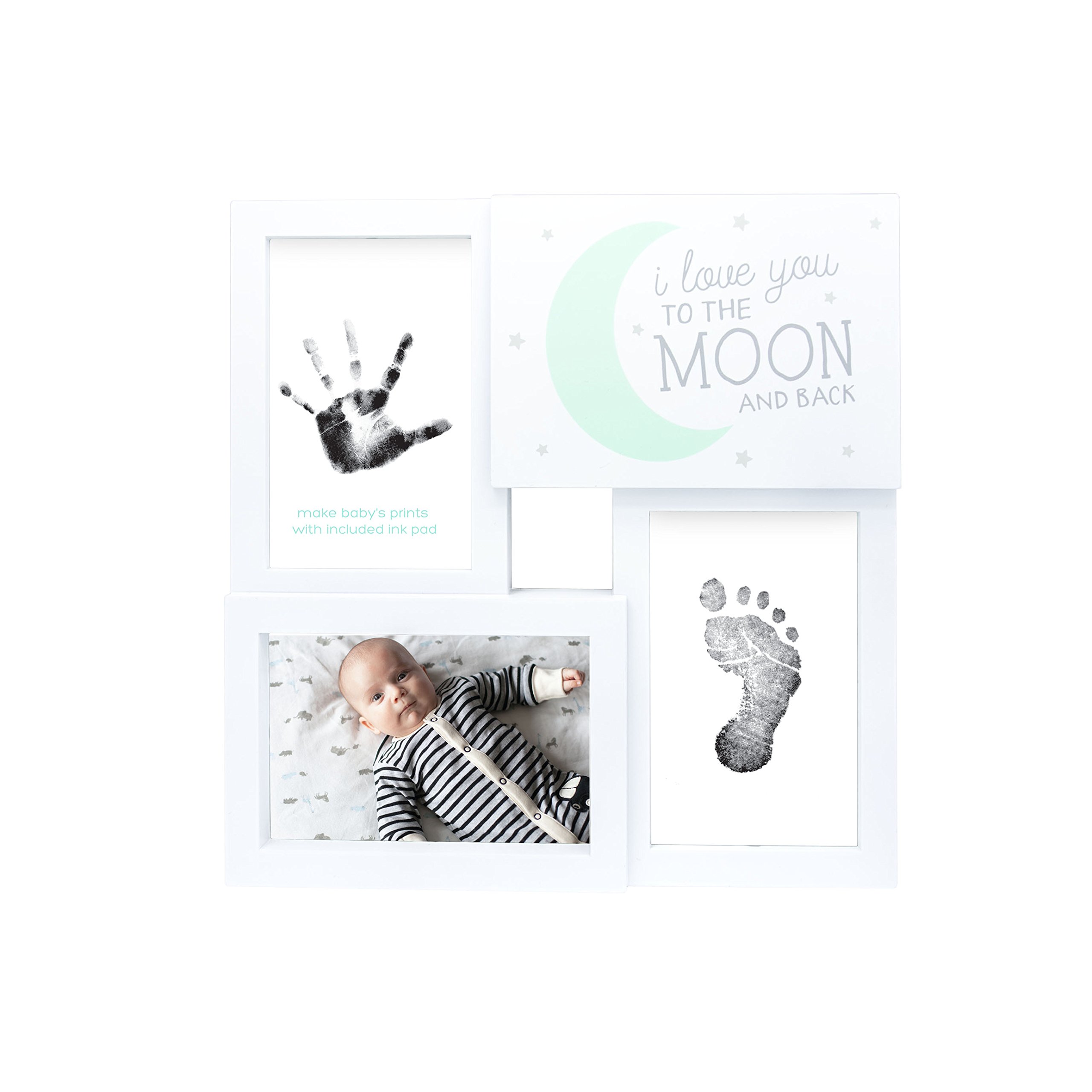 tiny ideasTiny Ideas Baby Prints Collage Keepsake Frame with Included Ink Pad, Love You to The Moon and Back, Mint/White/Black, 4" x 6" Photo