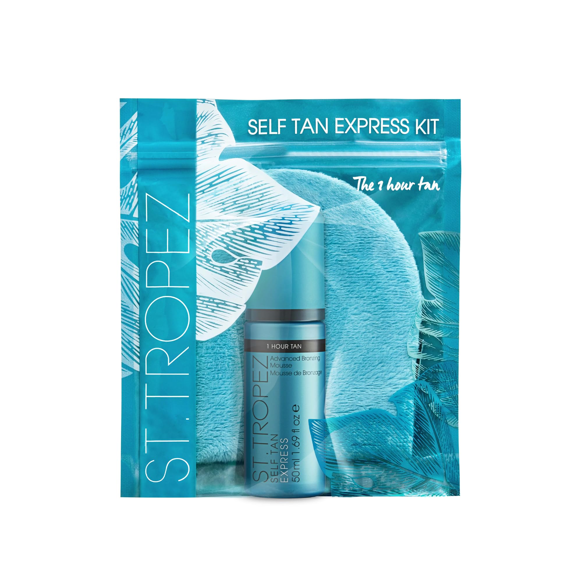 St.Tropez Self Tan Express Mini Kit, Travel Size, Express Mousse 1.69 Fl Oz, Applicator Mitt, Develops in 1-3 Hours, Streak-Free Finish, Vegan, Natural & Cruelty Free