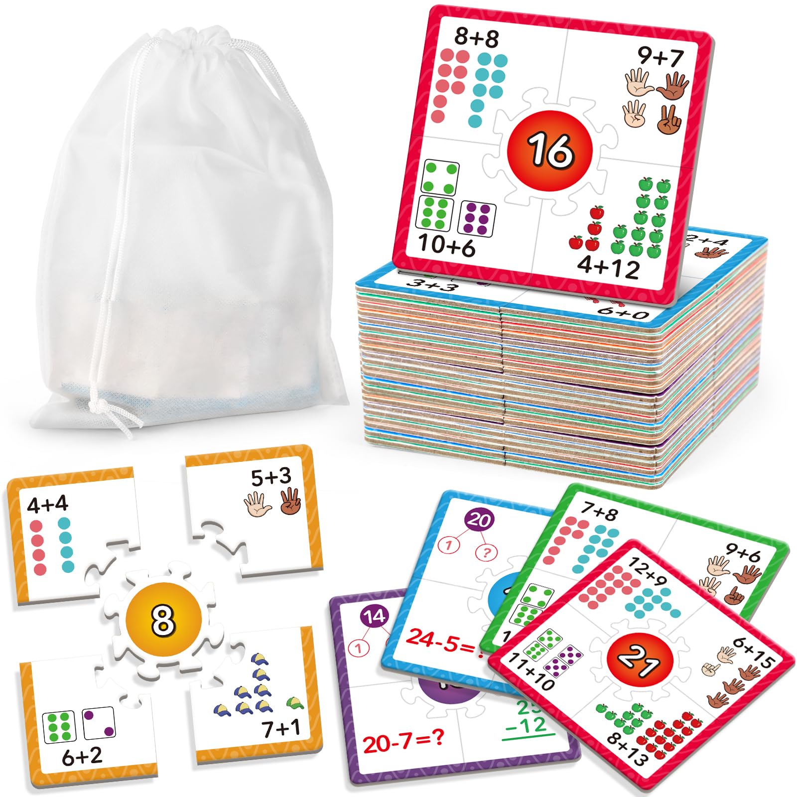 Torlam Addition and Subtraction Puzzle Cards Math Manipulatives Kindergarten Math Games for Kids, Homeschool Supplies Classroom Must Haves Preschool Learning Games Math Flash Cards Puzzles Toys