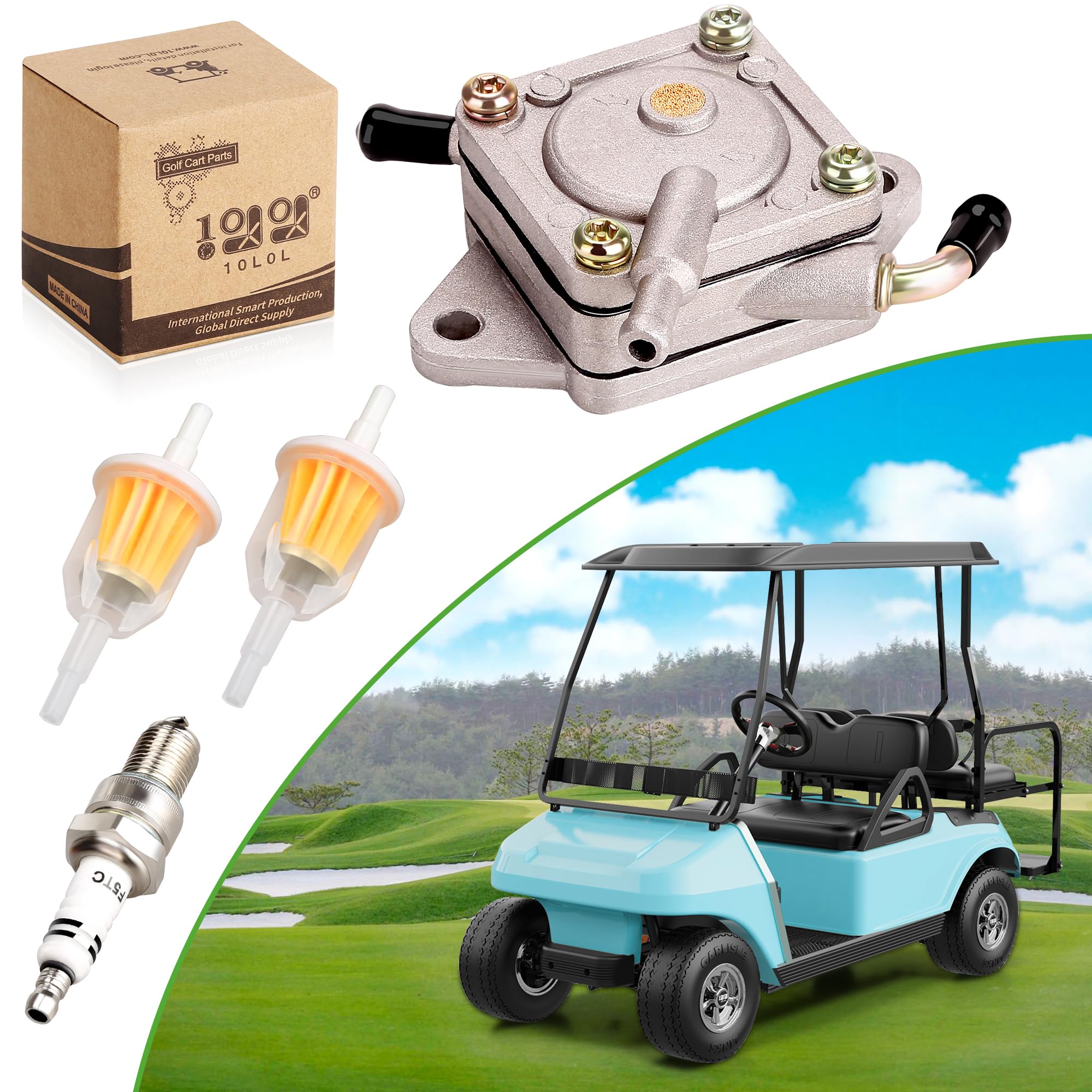 10L0L Golf Cart Fuel Pump for Club Car DS Precedent 1984-up Gas with 290FE 350FE Kawasaki Golf Cart Engine, Gas Pump Impulse Kit 1014523 1014524 S 5136 FP002